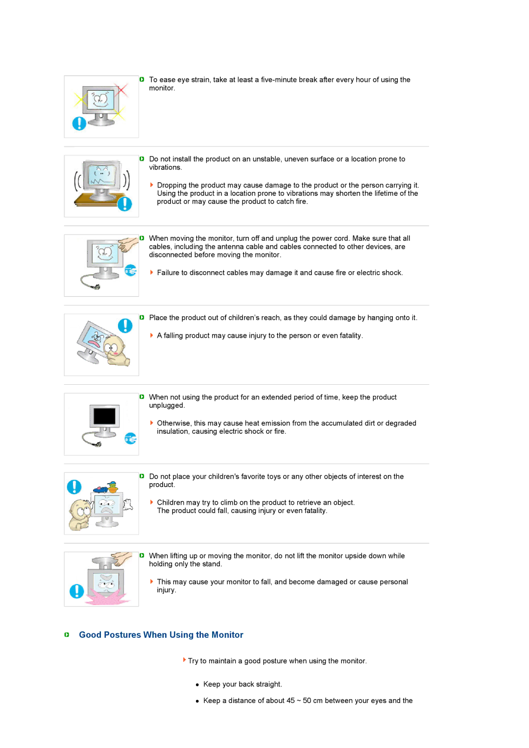 Samsung LF22TNTSFG/EDC, LS22TNTSF/EDC manual Good Postures When Using the Monitor 