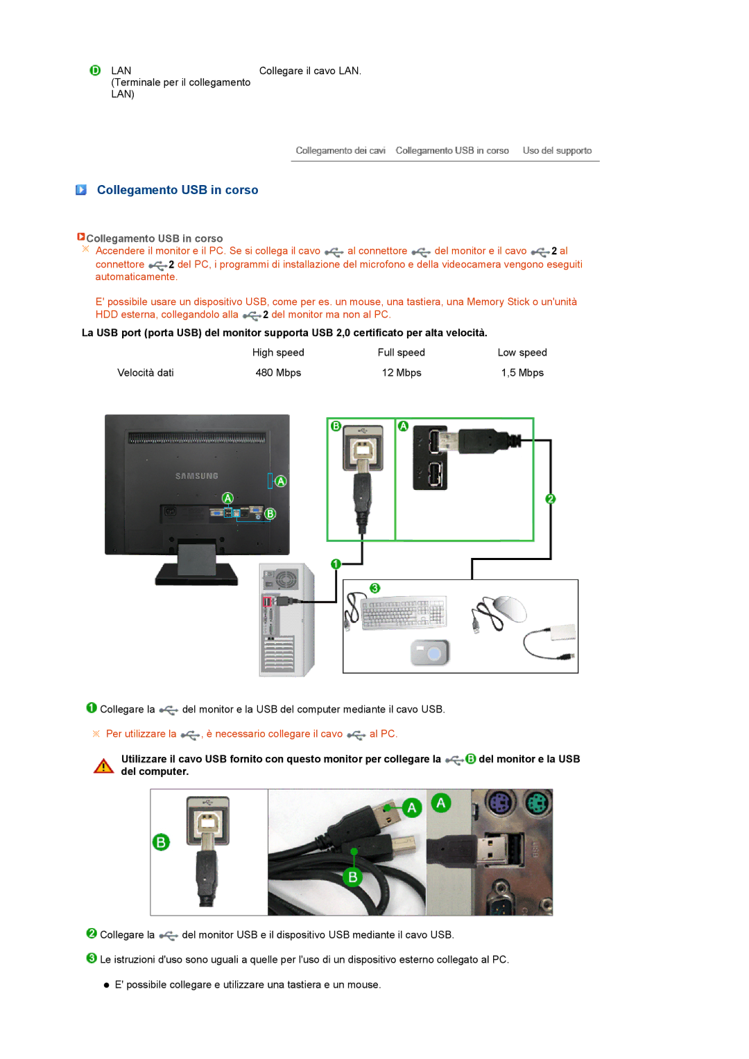 Samsung LS22TNTSF/EDC, LF22TNTSFG/EDC manual Collegamento USB in corso, Lan 