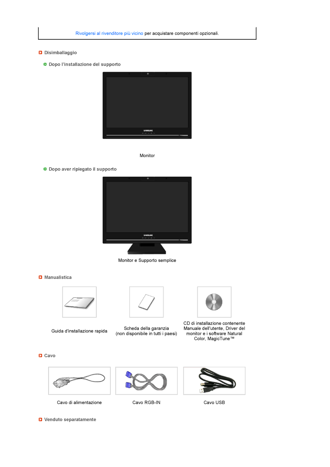 Samsung LF22TNTSFG/EDC Disimballaggio Dopo l’installazione del supporto, Dopo aver ripiegato il supporto, Manualistica 