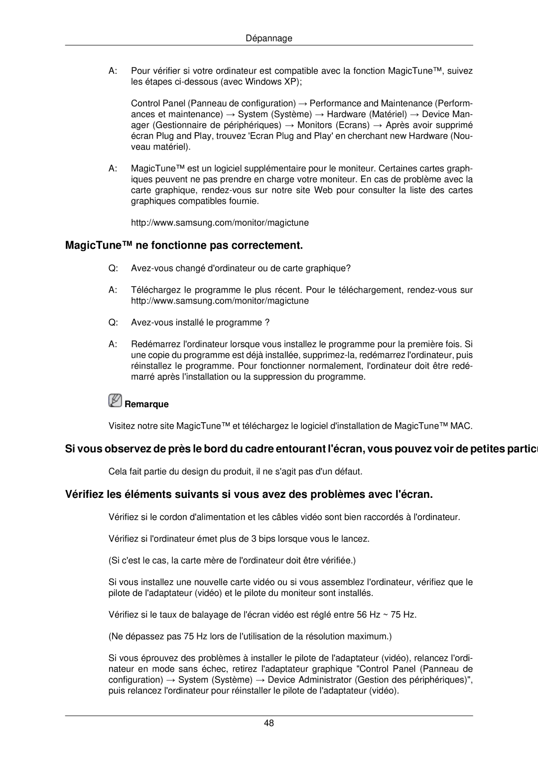 Samsung LS22TWPSUV/EN manual MagicTune ne fonctionne pas correctement 