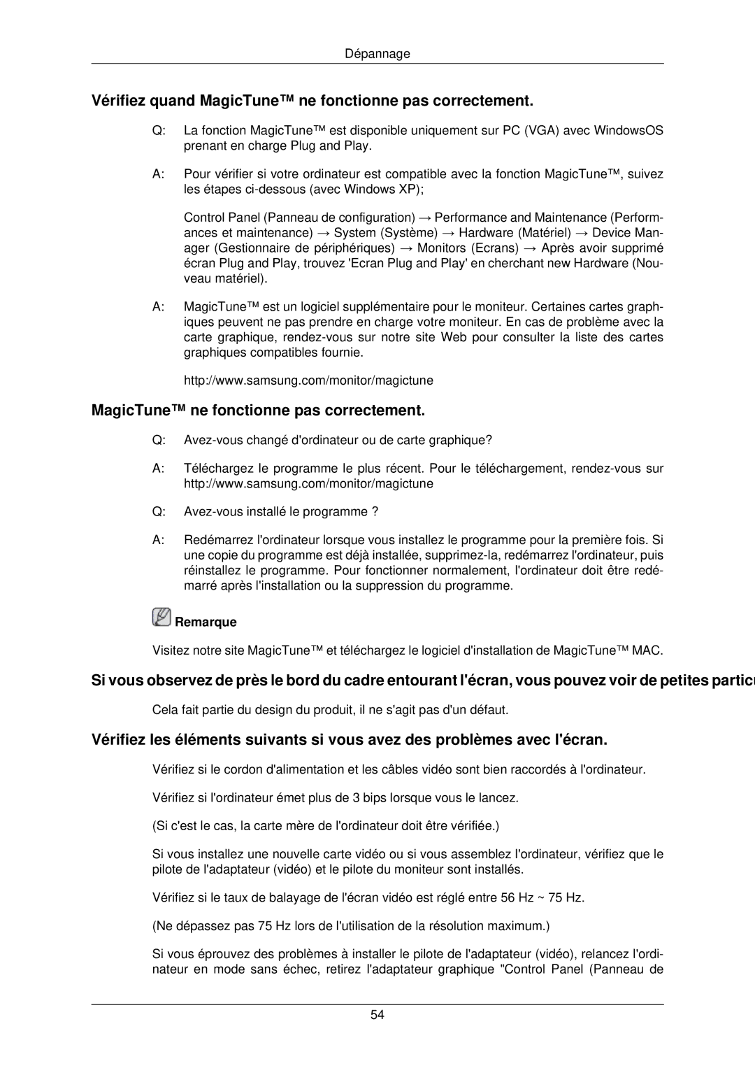 Samsung LS22TWPSUV/EN manual Vérifiez quand MagicTune ne fonctionne pas correctement 