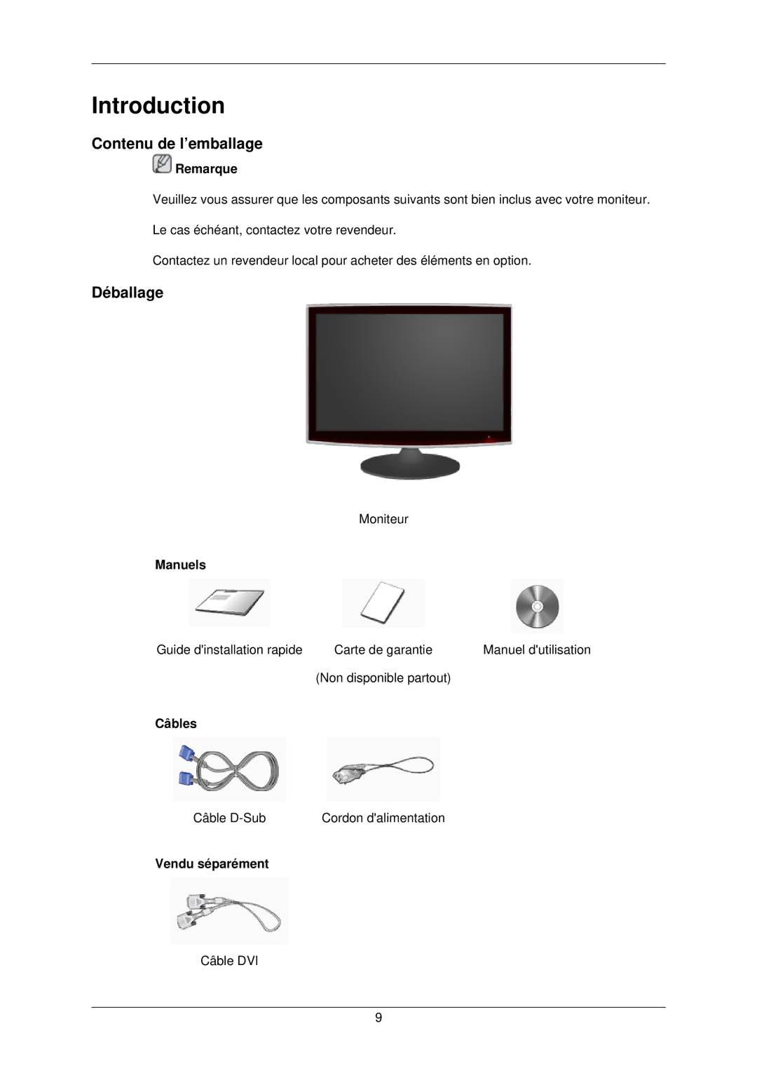 Samsung LS22TWPSUV/EN manual Contenu de l’emballage, Déballage 