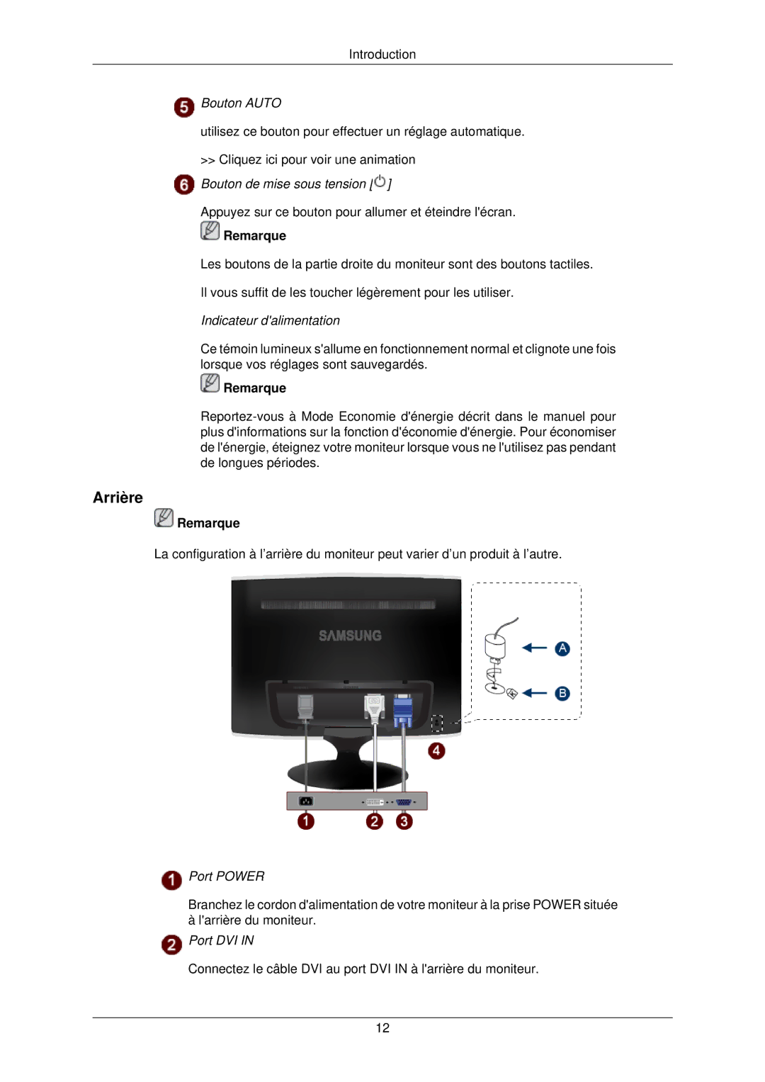 Samsung LS22TWPSUV/EN manual Arrière, Bouton Auto 