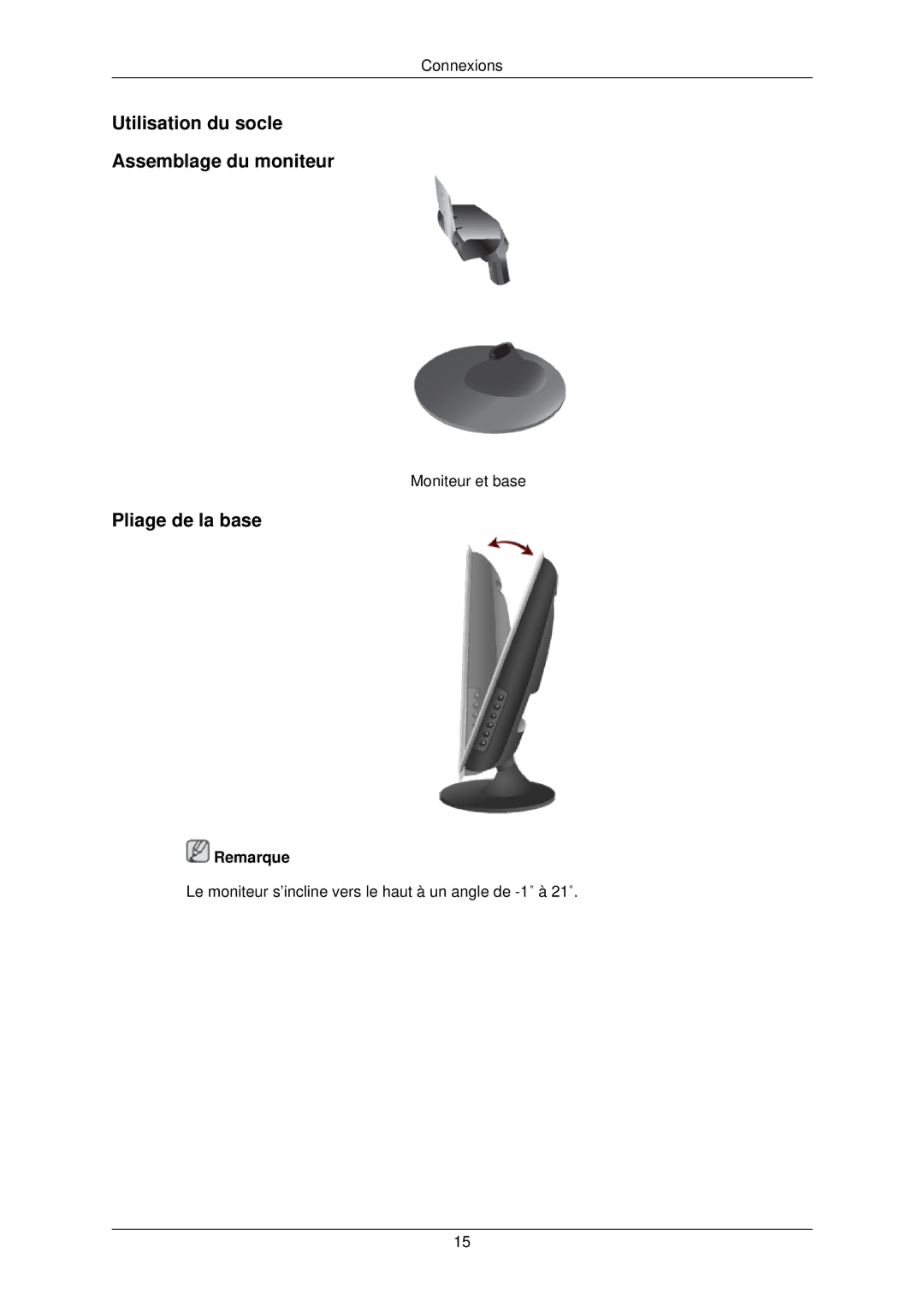 Samsung LS22TWPSUV/EN manual Utilisation du socle Assemblage du moniteur, Pliage de la base 