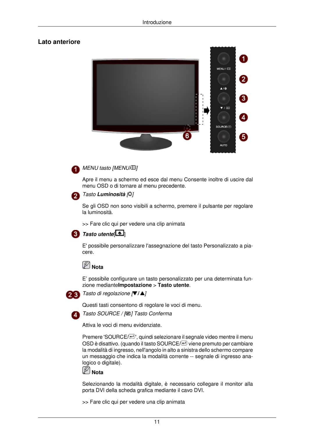 Samsung LS22TWPSUV/EN manual Lato anteriore, Menu tasto Menu 