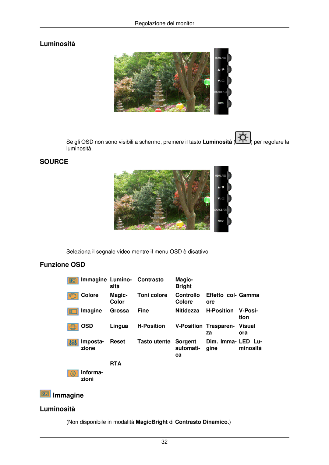 Samsung LS22TWPSUV/EN manual Funzione OSD, Immagine Luminosità, Informa- zioni 