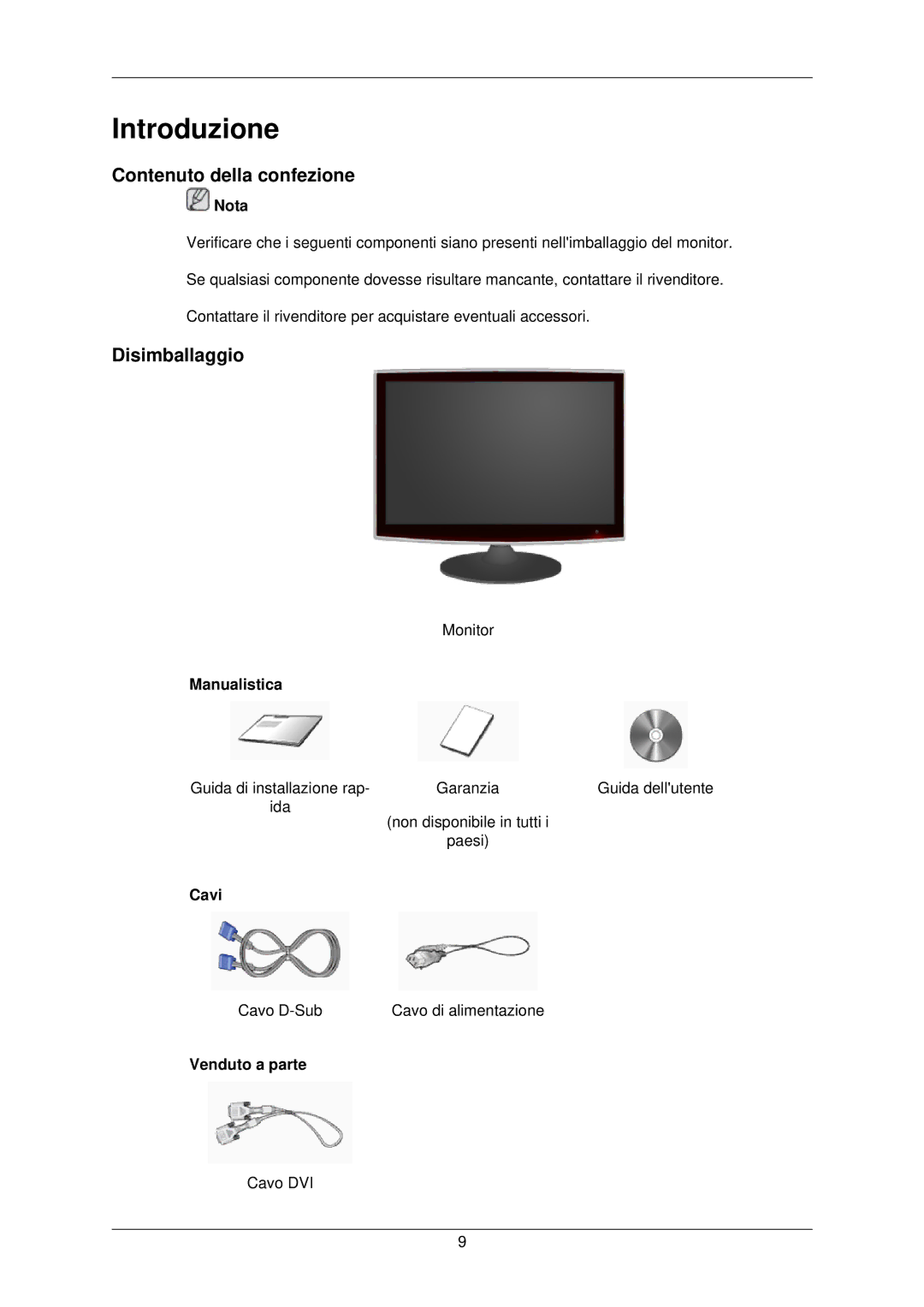 Samsung LS22TWPSUV/EN manual Contenuto della confezione, Disimballaggio 