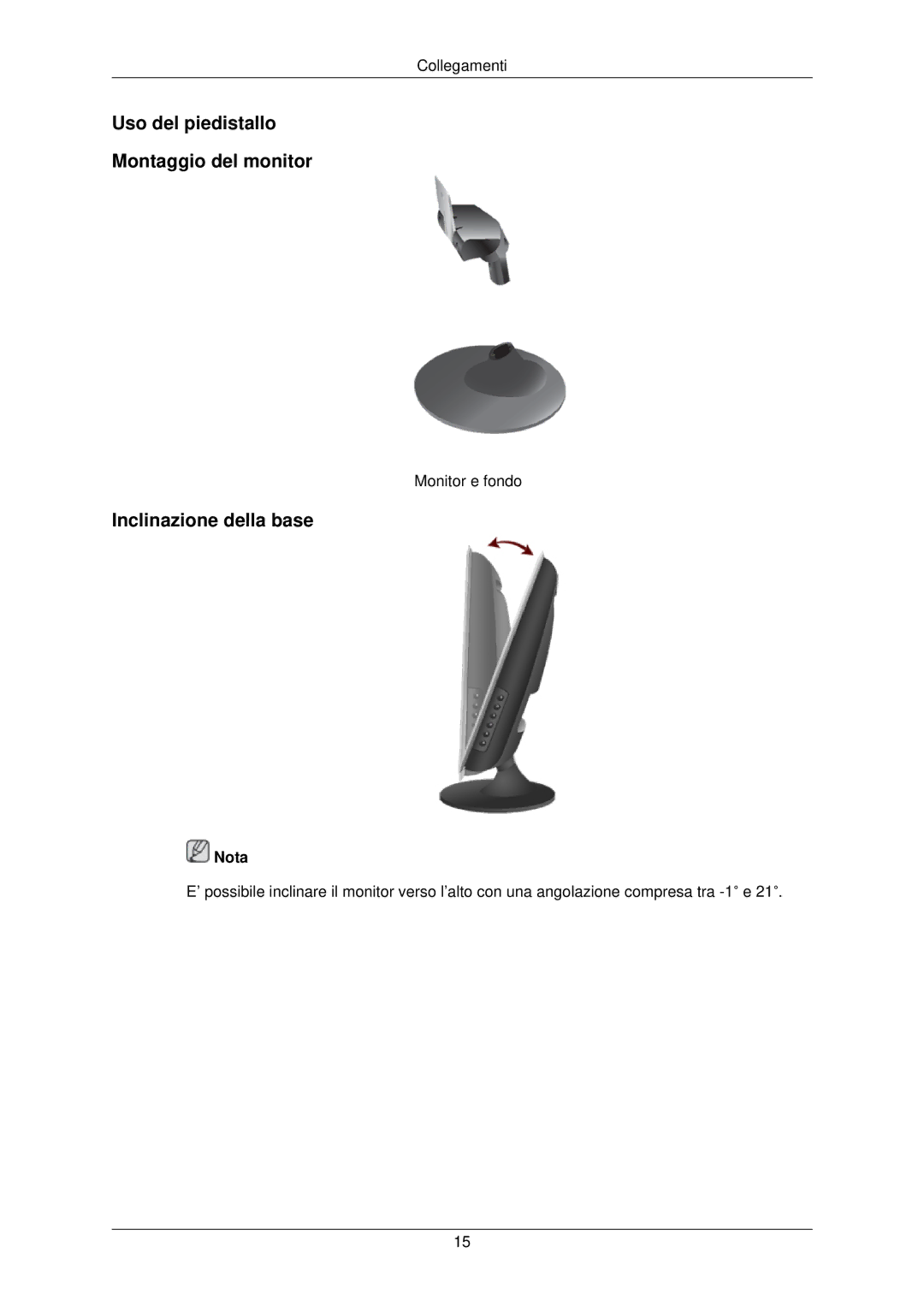 Samsung LS22TWPSUV/EN manual Uso del piedistallo Montaggio del monitor, Inclinazione della base 