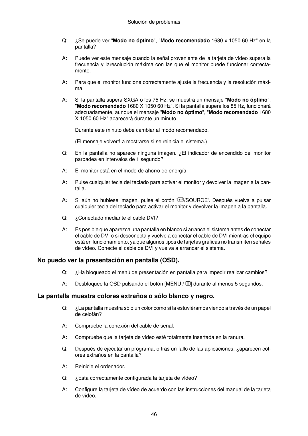 Samsung LS22TWPSUV/EN manual No puedo ver la presentación en pantalla OSD 