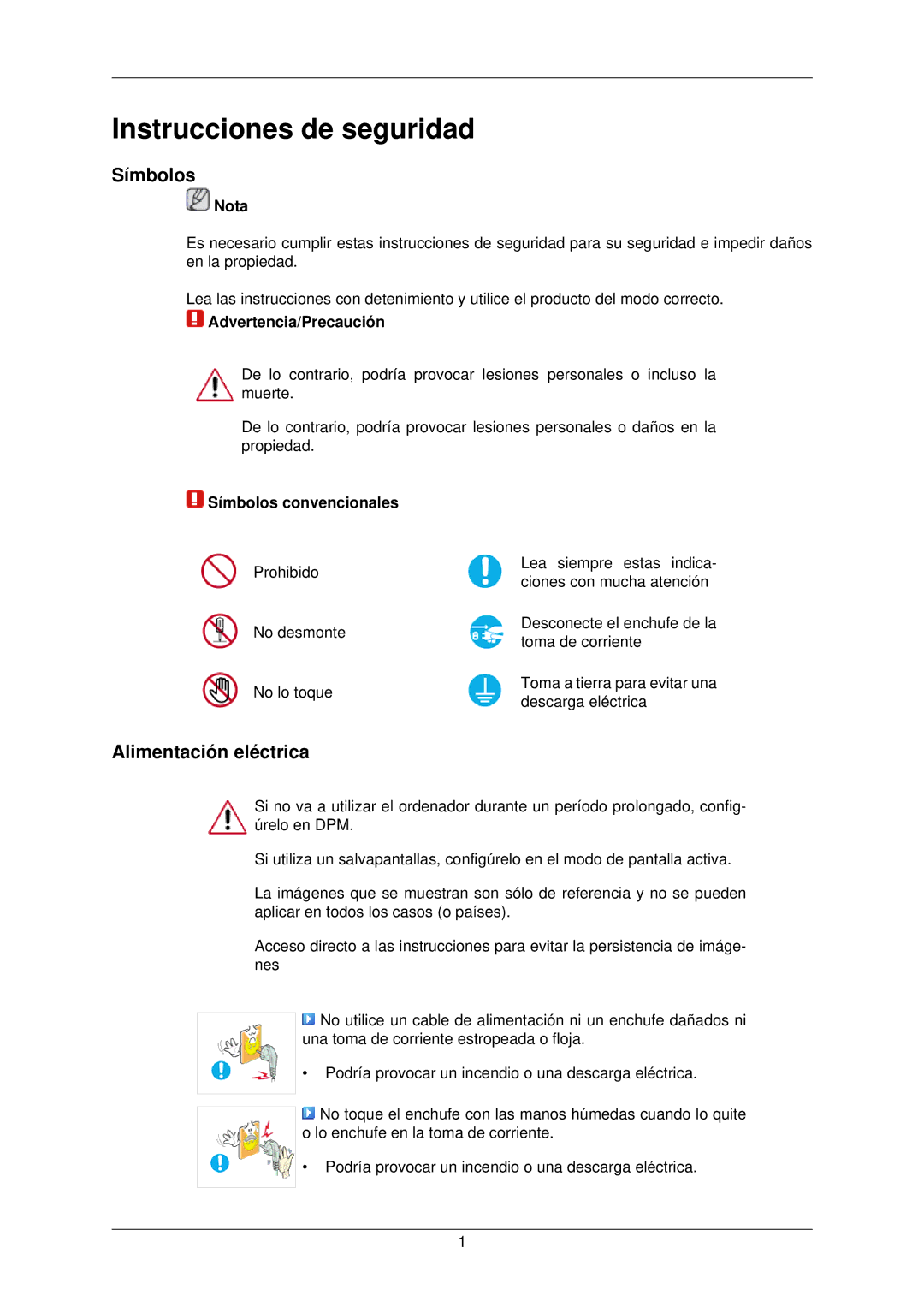 Samsung LS22TWPSUV/EN manual Instrucciones de seguridad, Símbolos, Alimentación eléctrica 