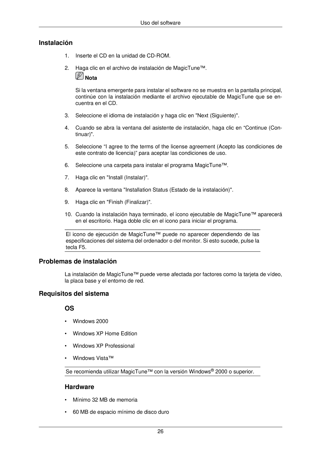 Samsung LS22TWPSUV/EN manual Problemas de instalación, Requisitos del sistema, Hardware 