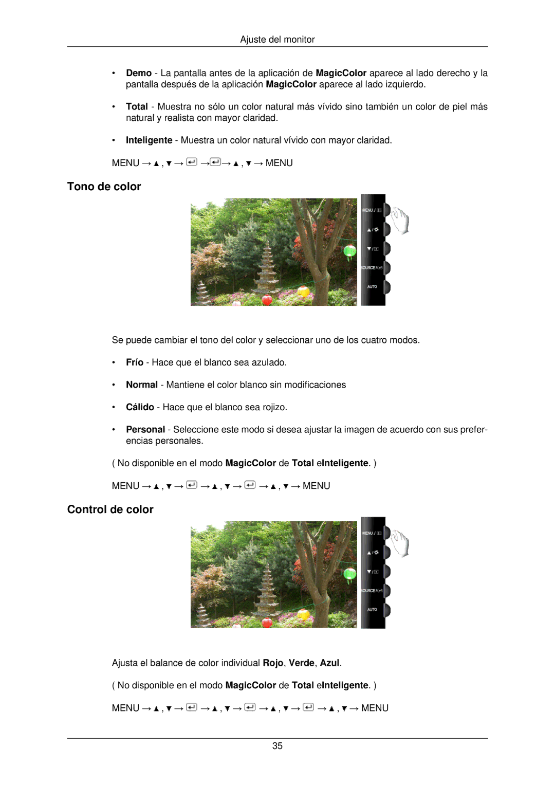 Samsung LS22TWPSUV/EN manual Tono de color, Control de color 