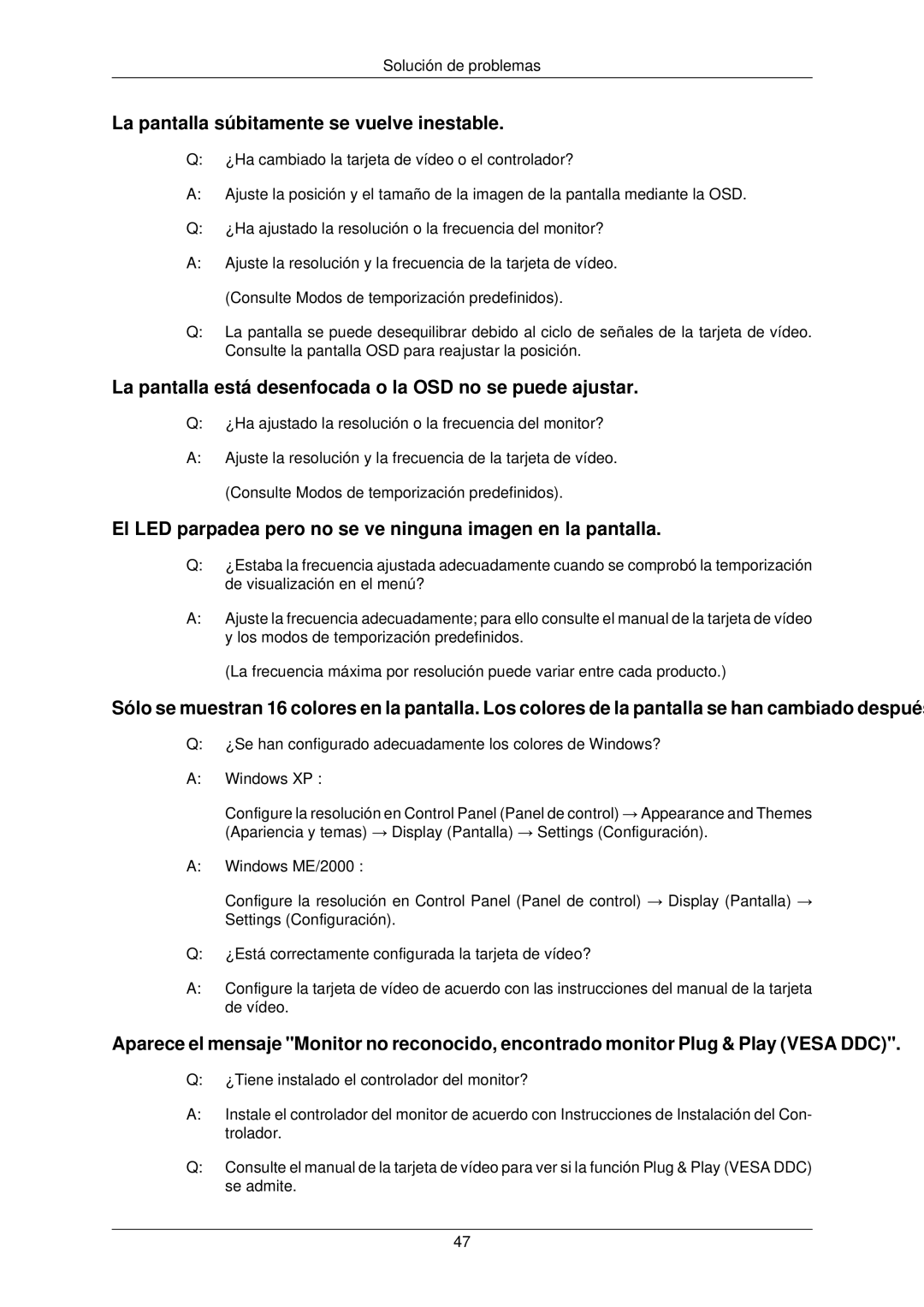 Samsung LS22TWPSUV/EN manual La pantalla súbitamente se vuelve inestable 