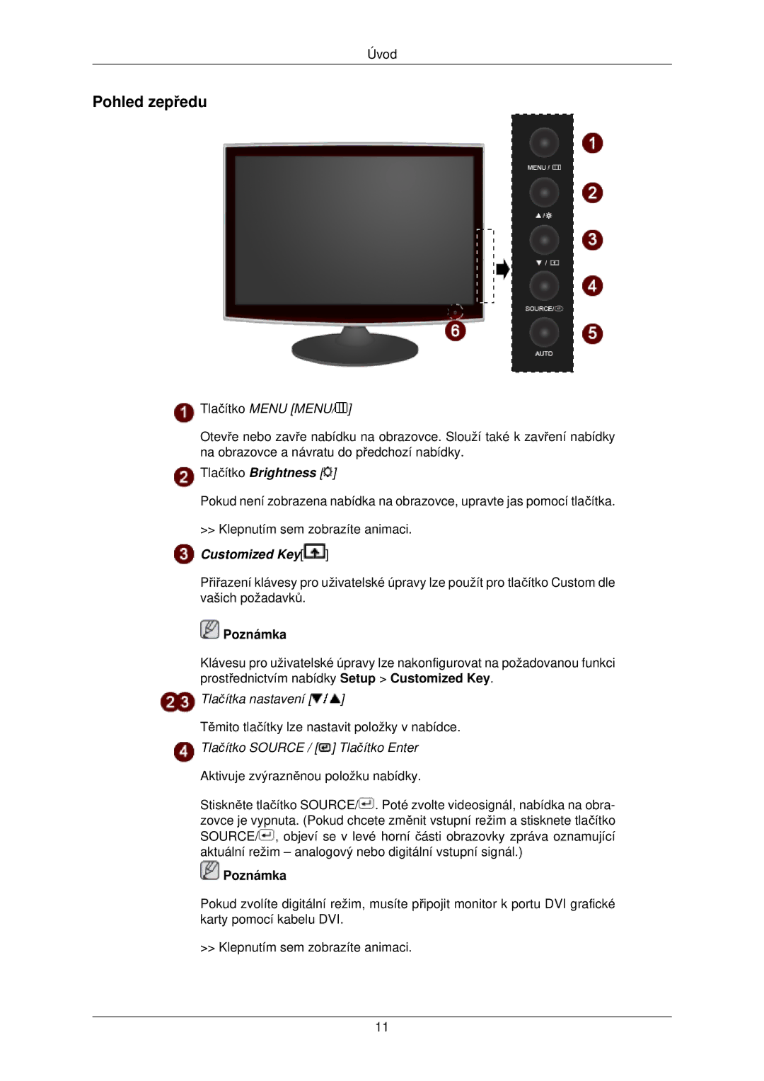 Samsung LS22TWPSUV/EN manual Pohled zepředu, Tlačítko Menu Menu 