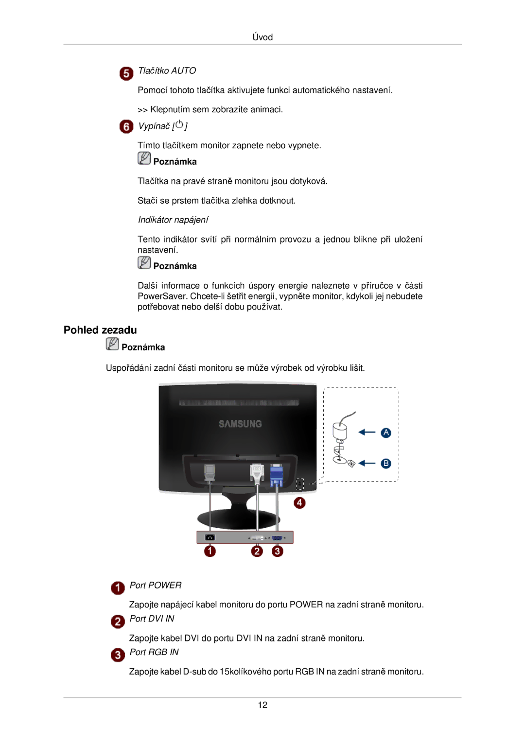 Samsung LS22TWPSUV/EN manual Pohled zezadu, Tlačítko Auto 