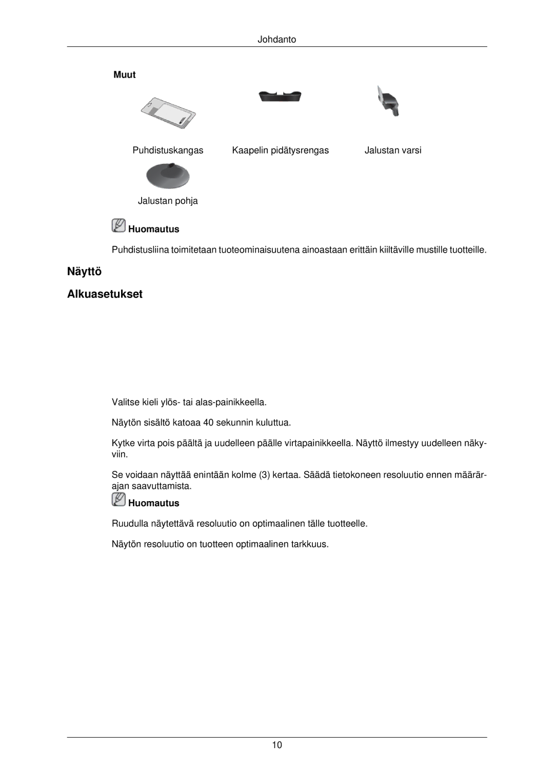 Samsung LS22TWPSUV/EN manual Näyttö Alkuasetukset 