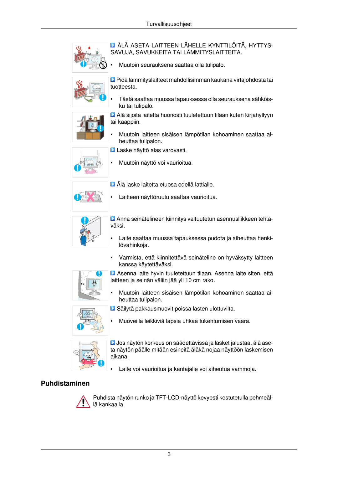 Samsung LS22TWPSUV/EN manual Puhdistaminen 