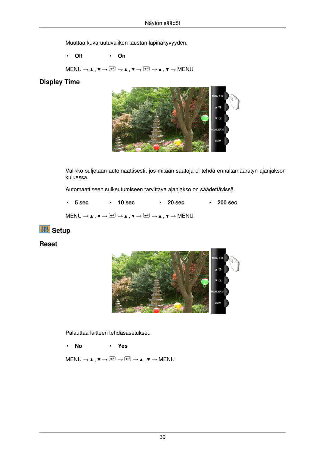 Samsung LS22TWPSUV/EN manual Display Time, Setup Reset 