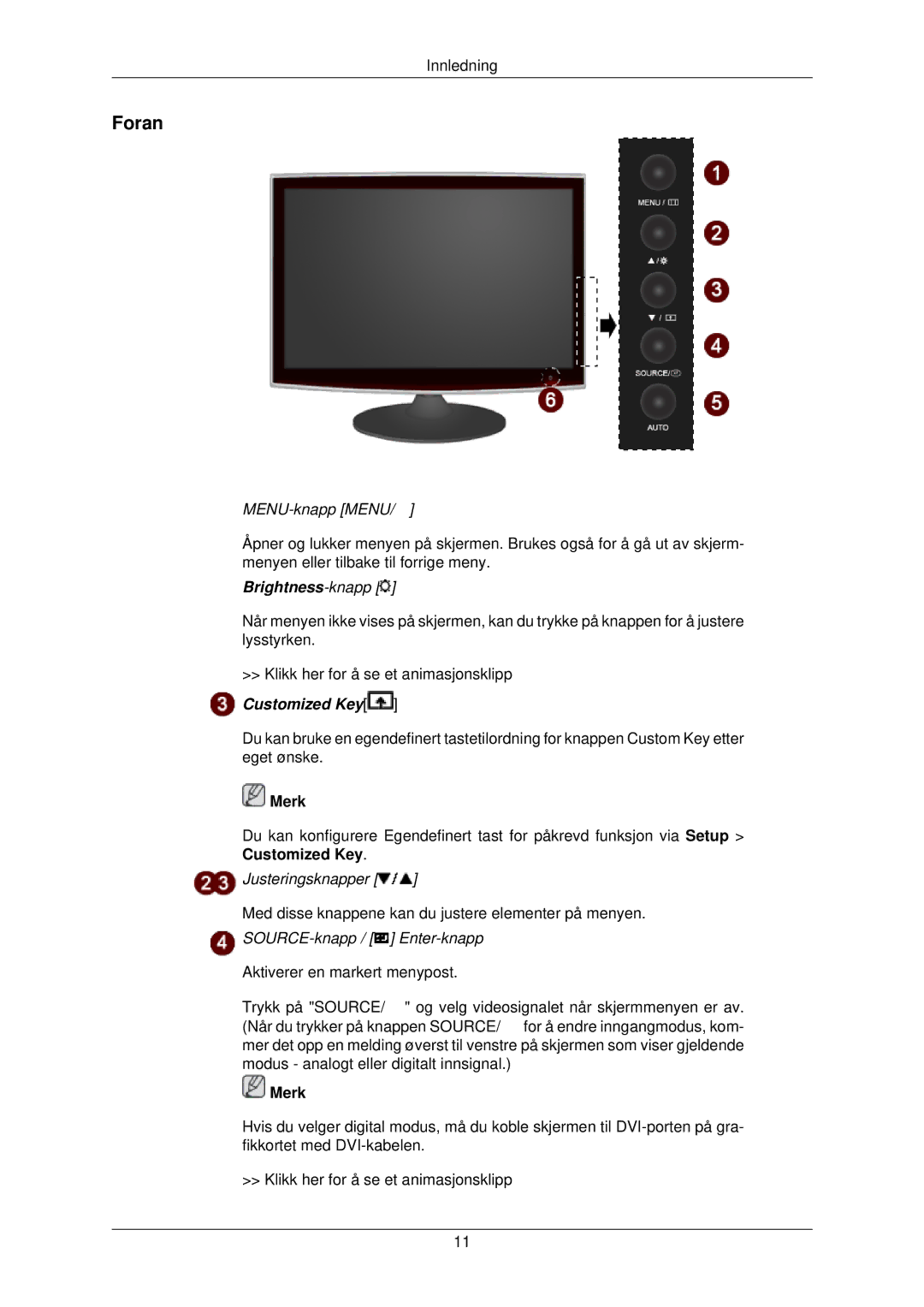 Samsung LS22TWPSUV/EN manual Foran, MENU-knapp Menu 