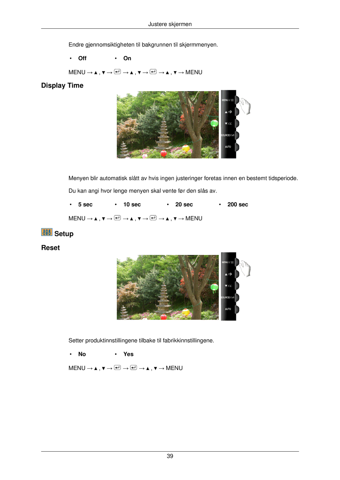 Samsung LS22TWPSUV/EN manual Display Time, Setup Reset 