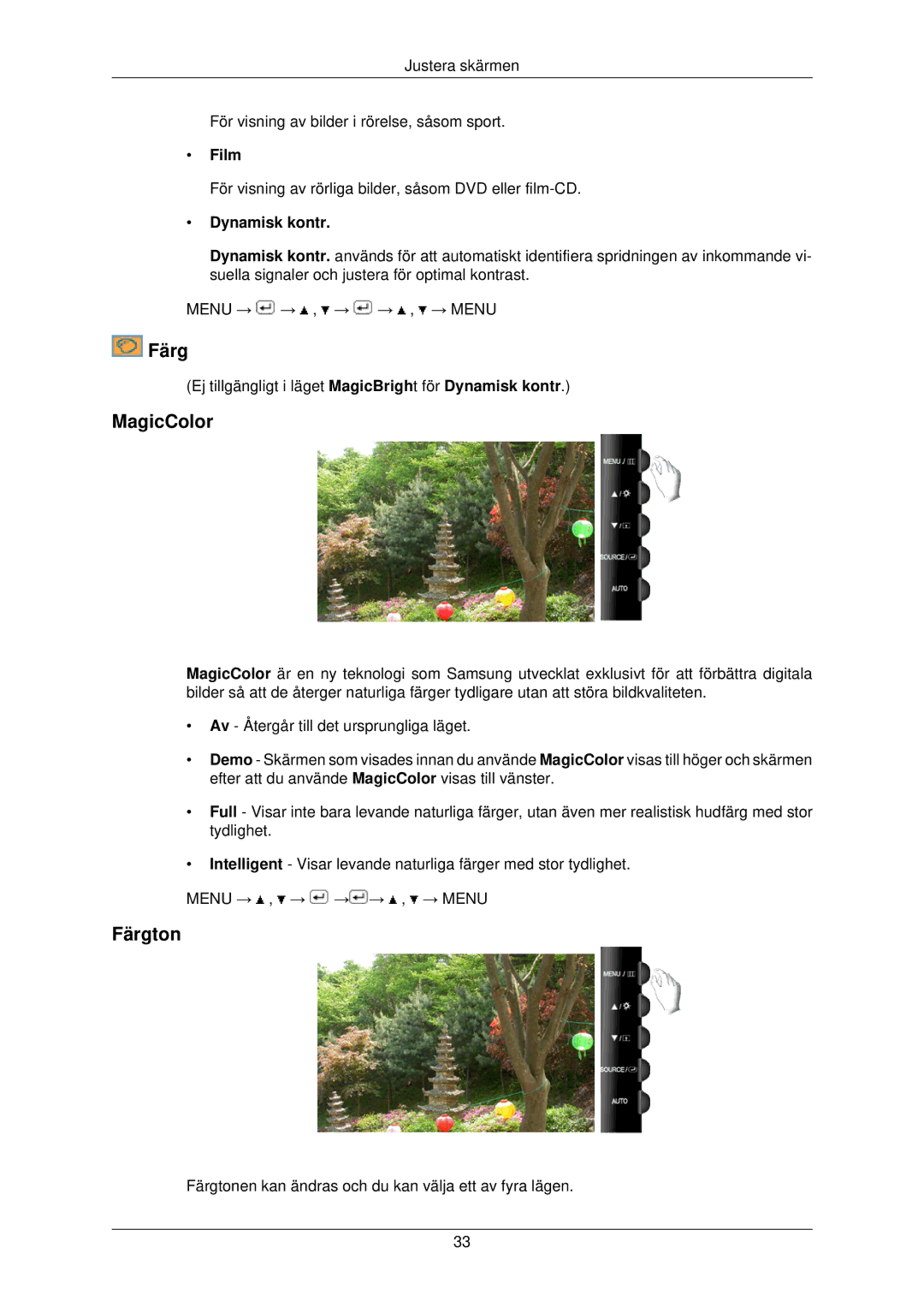 Samsung LS22TWPSUV/EN manual MagicColor, Färgton 