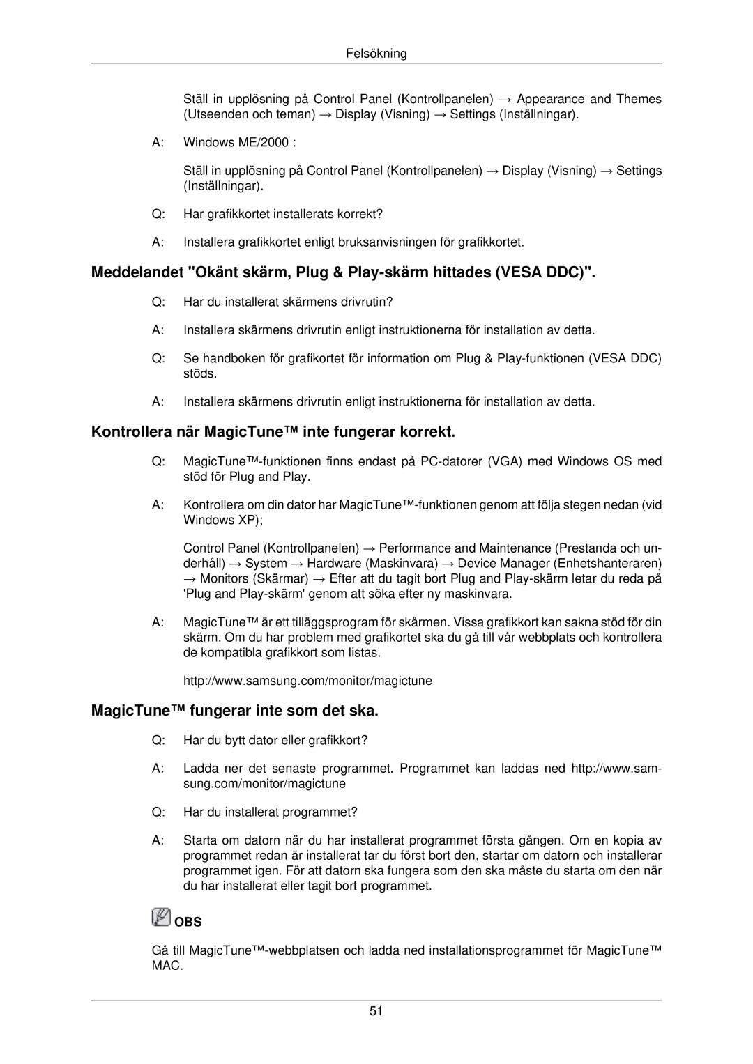 Samsung LS22TWPSUV/EN manual Meddelandet Okänt skärm, Plug & Play-skärm hittades Vesa DDC 