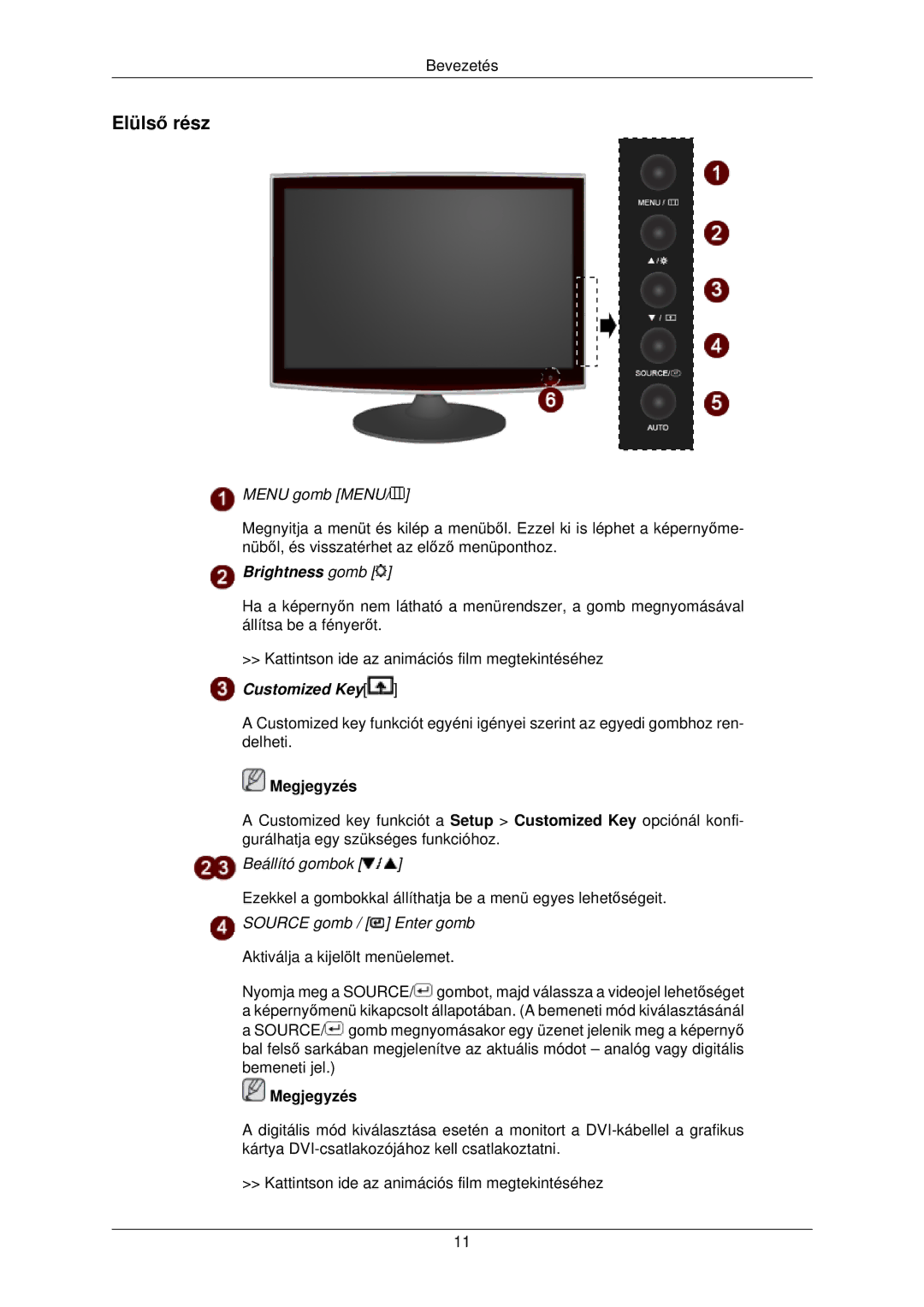 Samsung LS22TWPSUV/EN manual Elülső rész, Menu gomb Menu 