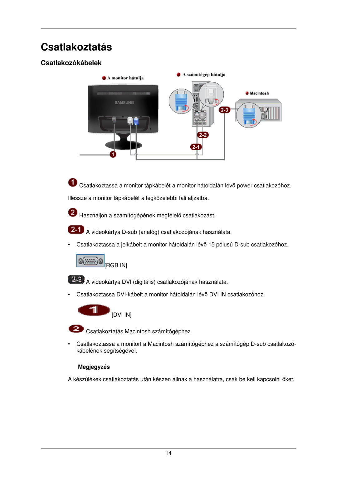 Samsung LS22TWPSUV/EN manual Csatlakoztatás, Csatlakozókábelek 