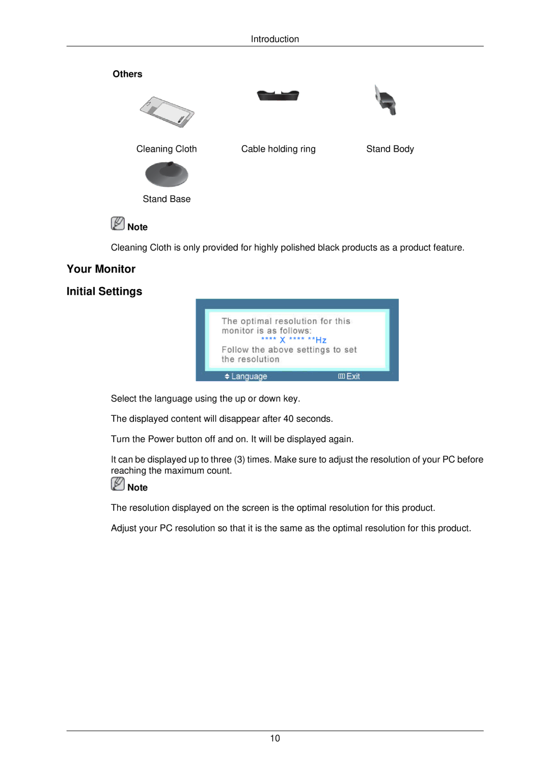 Samsung LS19TWPSUV/CH, LS22TWPSUVRXJ, LS22TWPSUV/EN, LS22TWPSUV/CH manual Your Monitor Initial Settings, Others 