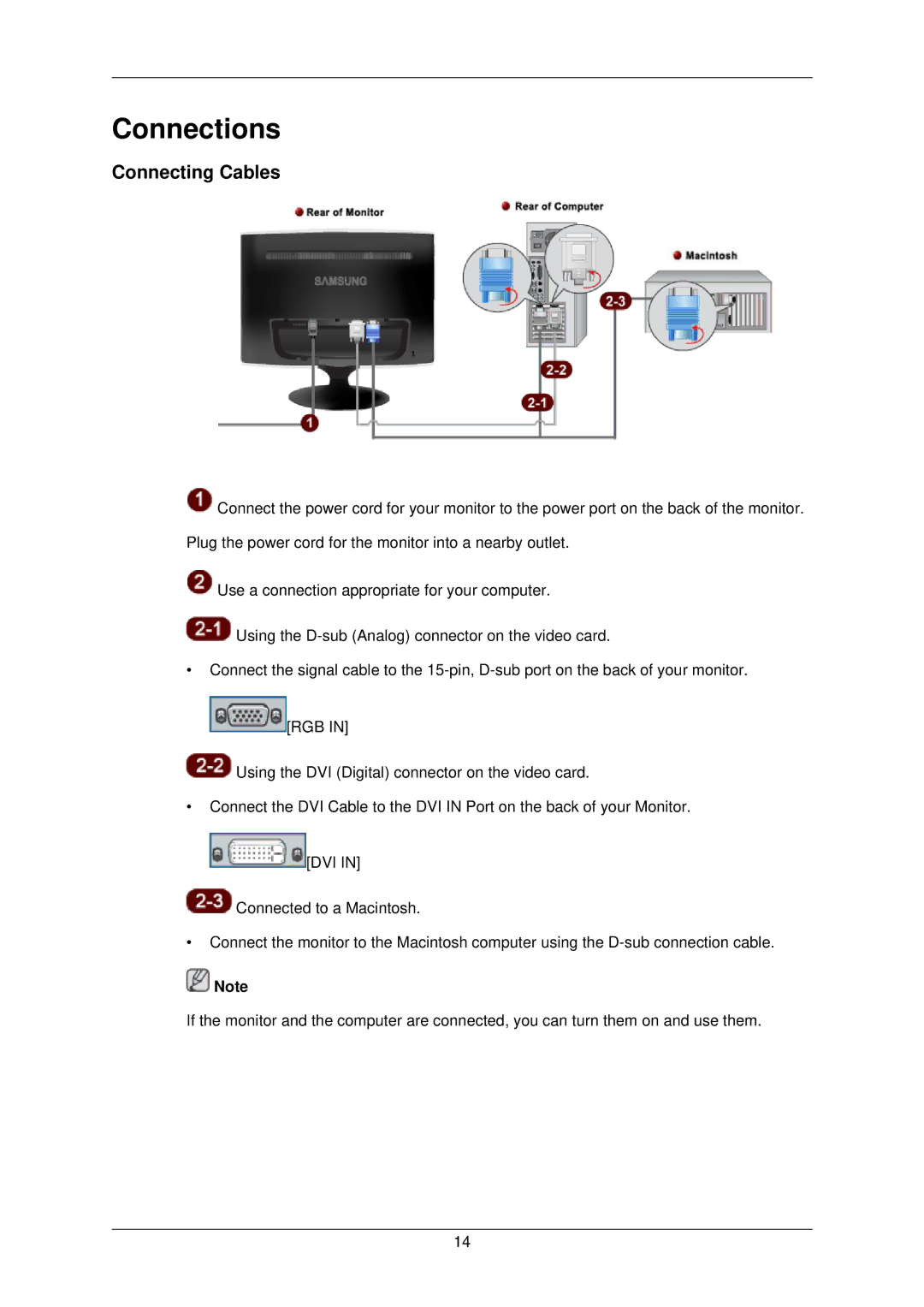 Samsung LS19TWPSUV/CH, LS22TWPSUVRXJ, LS22TWPSUV/EN, LS22TWPSUV/CH manual Connections, Connecting Cables 