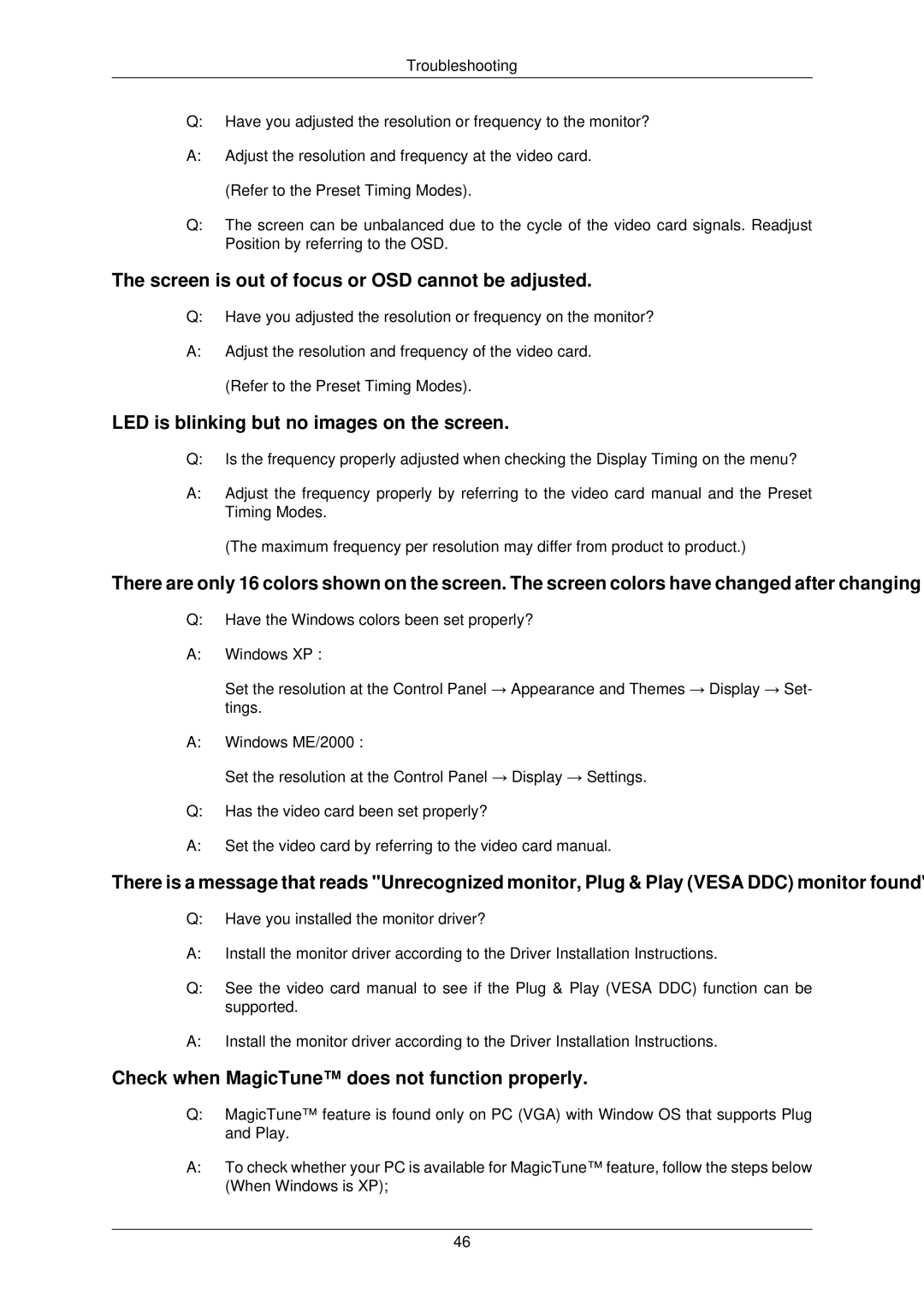 Samsung LS19TWPSUV/CH manual Screen is out of focus or OSD cannot be adjusted, LED is blinking but no images on the screen 