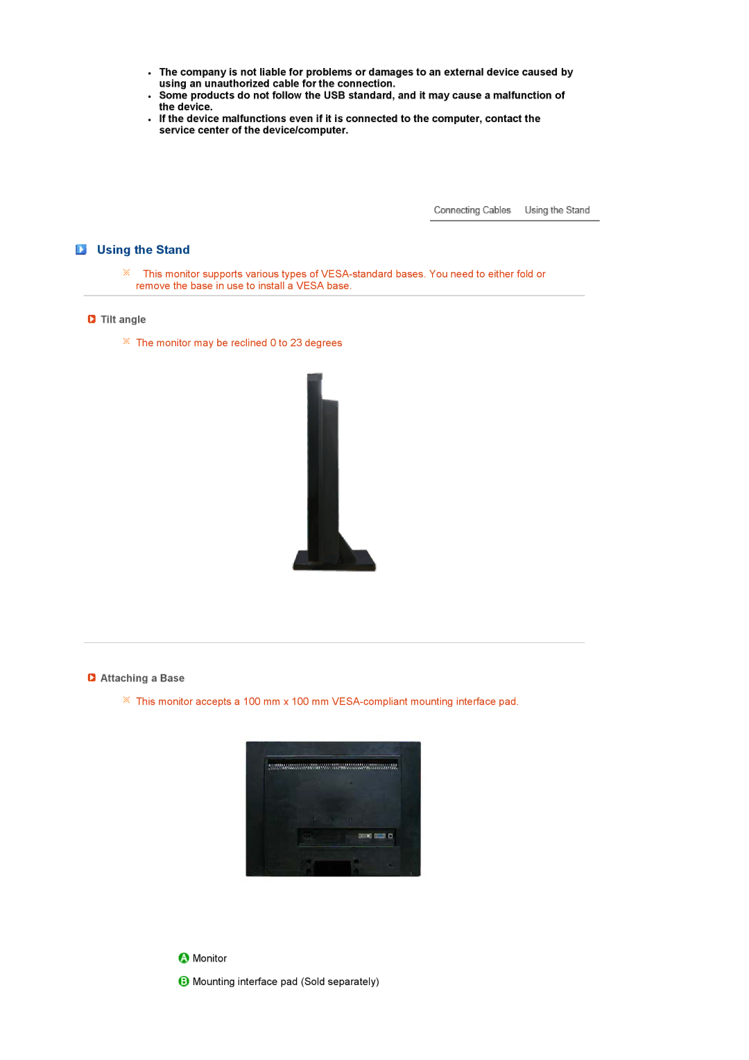 Samsung LS22UCWSFVBEDC, LS22UCWSFV/EDC manual Using the Stand, Tilt angle, Attaching a Base 