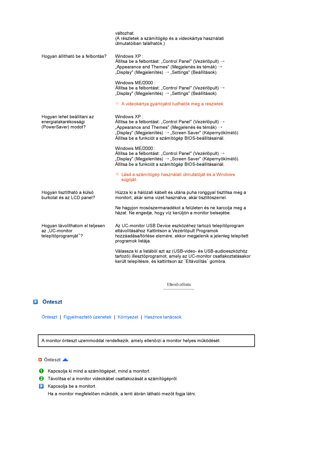 Samsung LS22UCWSFV/EDC, LS22UCWSFVBEDC manual Önteszt 