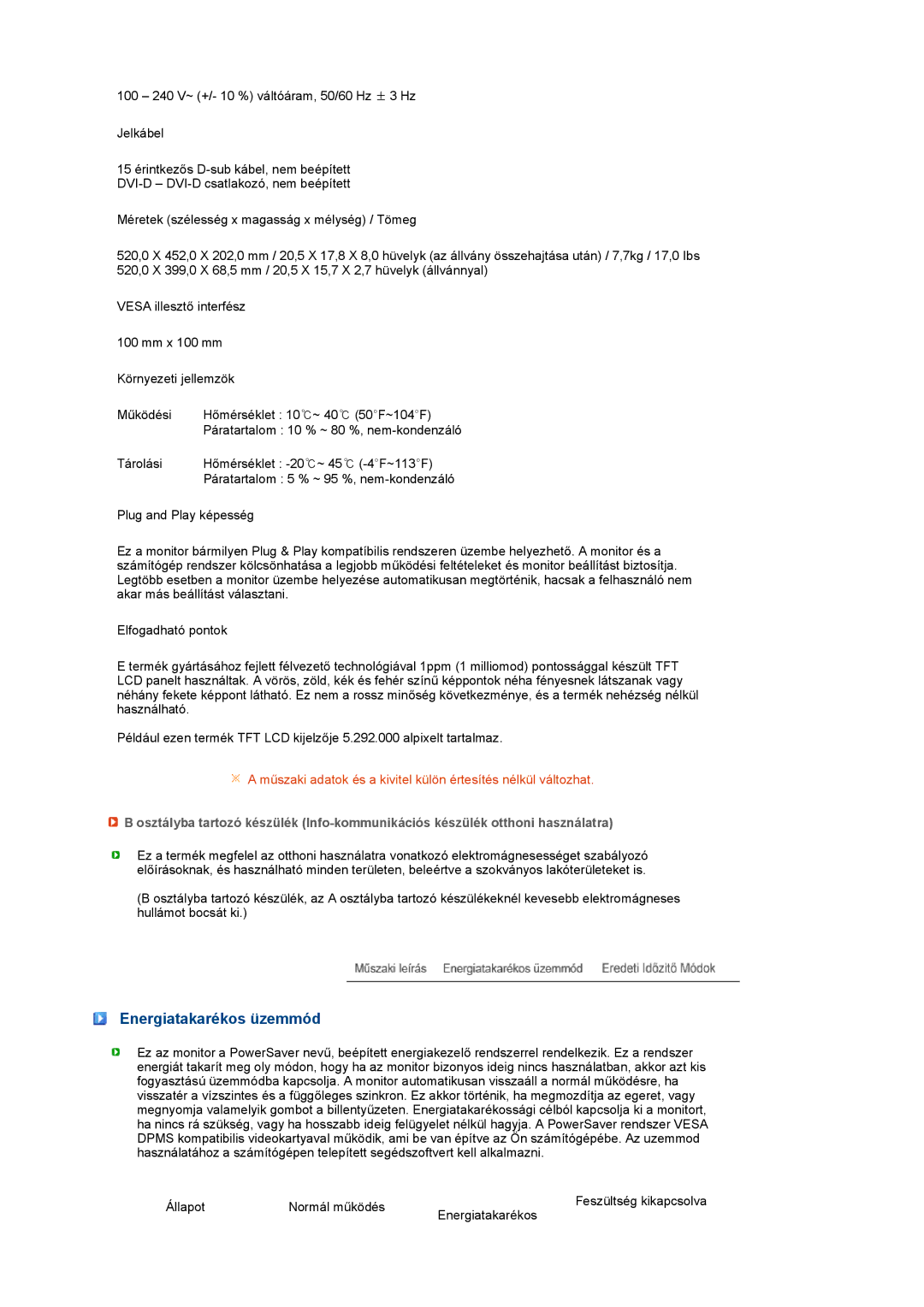 Samsung LS22UCWSFVBEDC, LS22UCWSFV/EDC manual Energiatakarékos üzemmód 