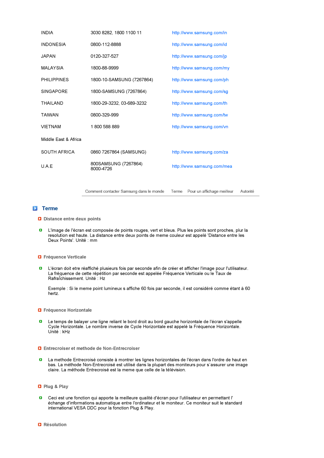 Samsung LS22UCWSFV/EDC manual Terme 