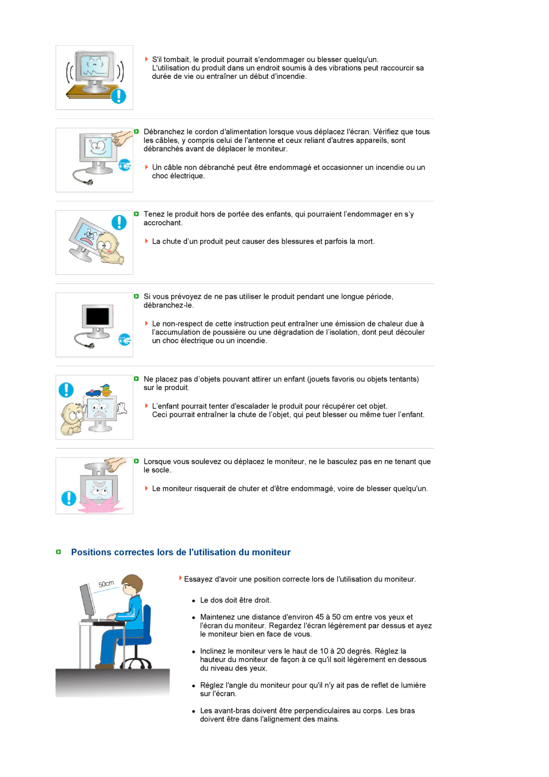 Samsung LS22UCWSFV/EDC manual Positions correctes lors de lutilisation du moniteur 