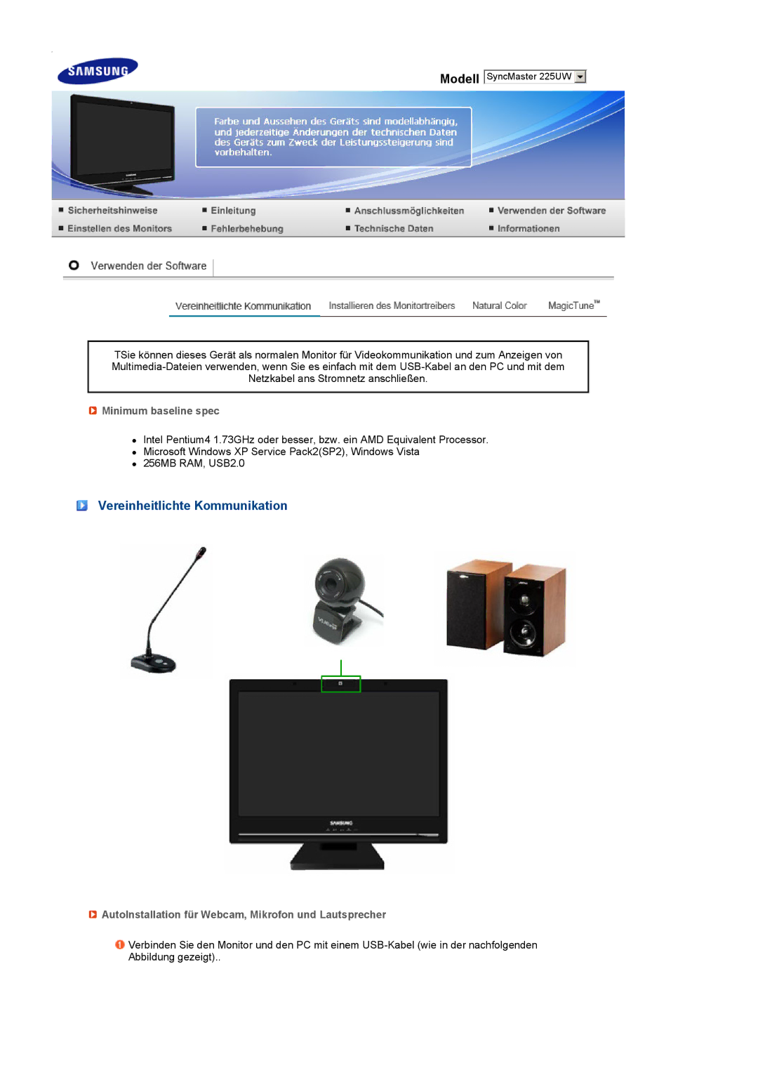 Samsung LS22UCWSFV/EDC manual Vereinheitlichte Kommunikation, Minimum baseline spec 