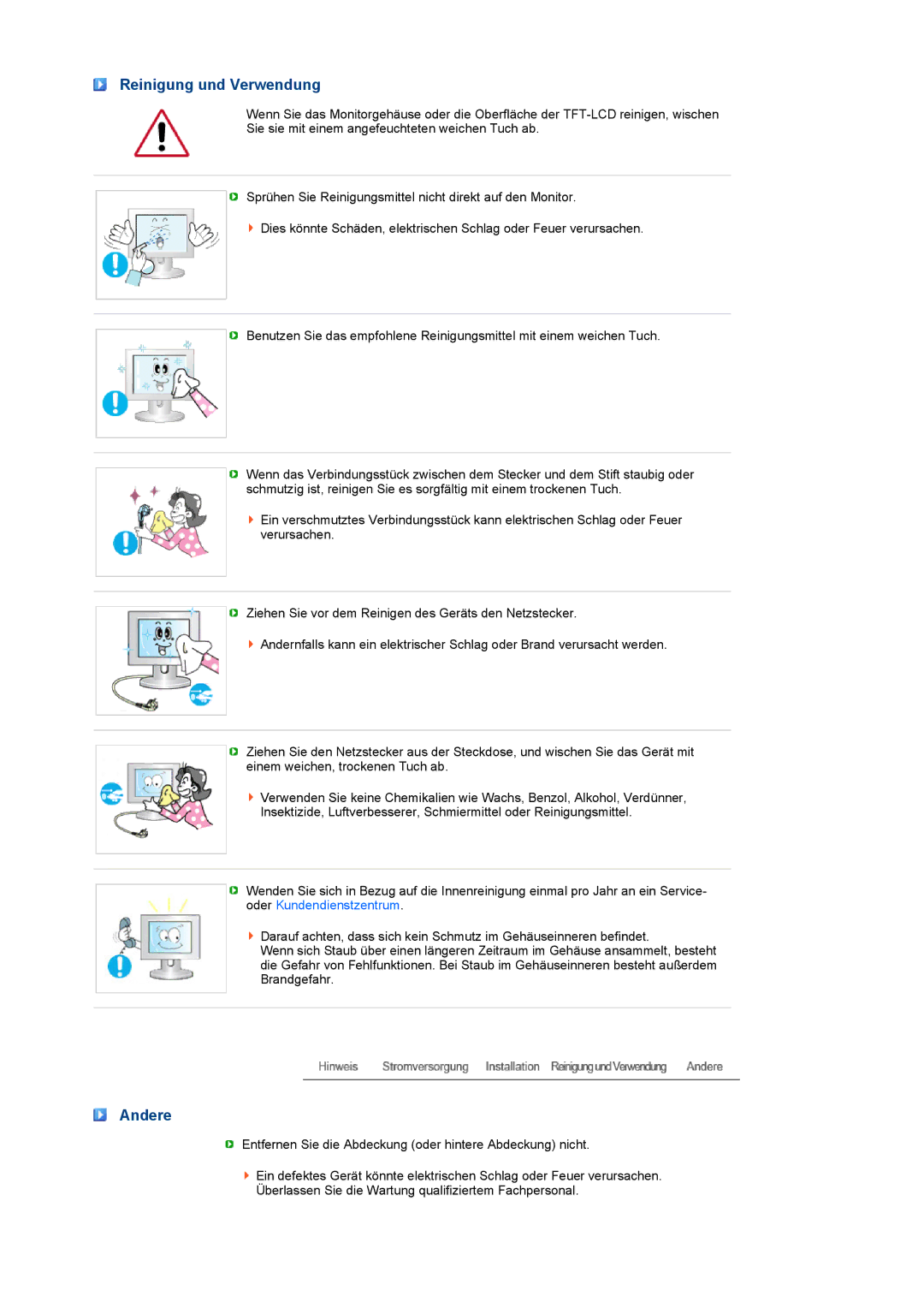 Samsung LS22UCWSFV/EDC manual Reinigung und Verwendung, Andere 