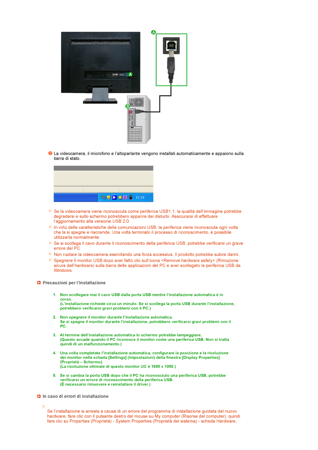 Samsung LS22UCWSFV/EDC manual Precauzioni per l’installazione, Caso di errori di installazione 