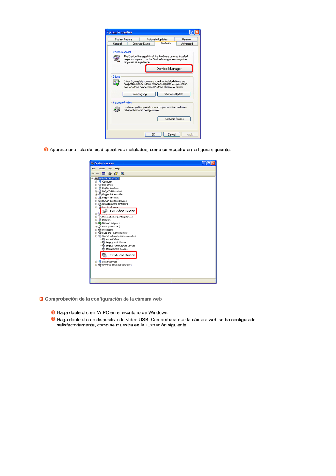 Samsung LS22UCWSFV/EDC manual Comprobación de la configuración de la cámara web 