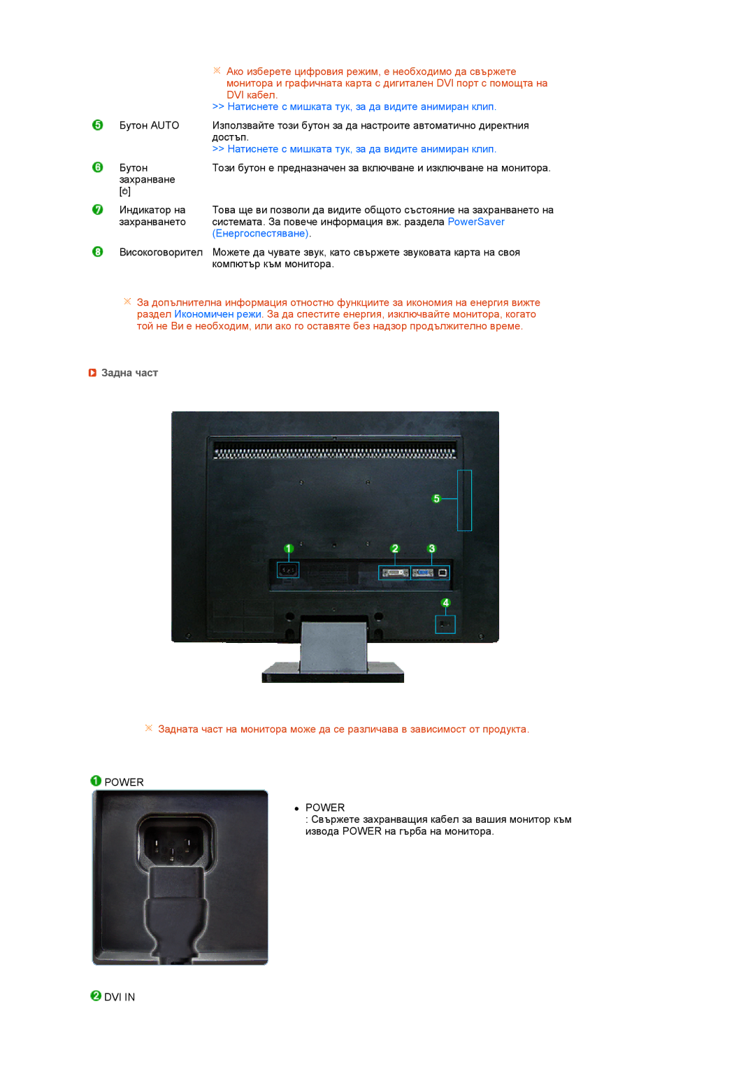 Samsung LS22UCWSFV/EDC manual DVI кабел, Задна част 