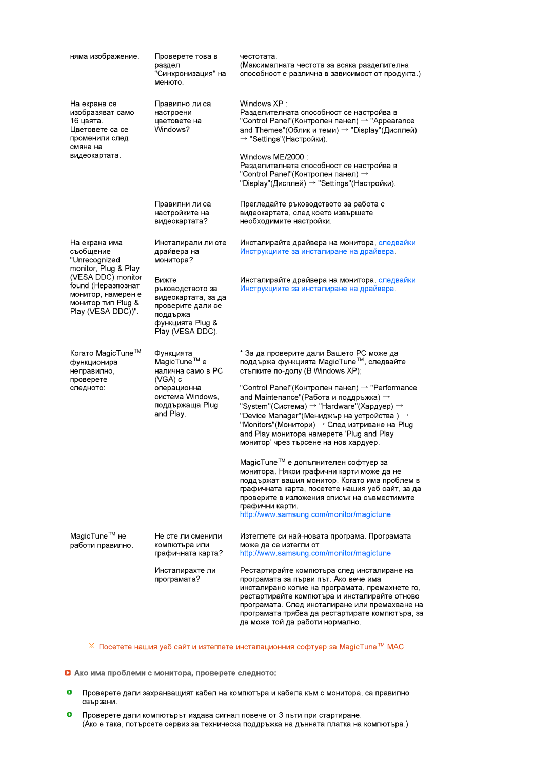 Samsung LS22UCWSFV/EDC manual Инструкциите за инсталиране на драйвера, Ако има проблеми с монитора, проверете следното 