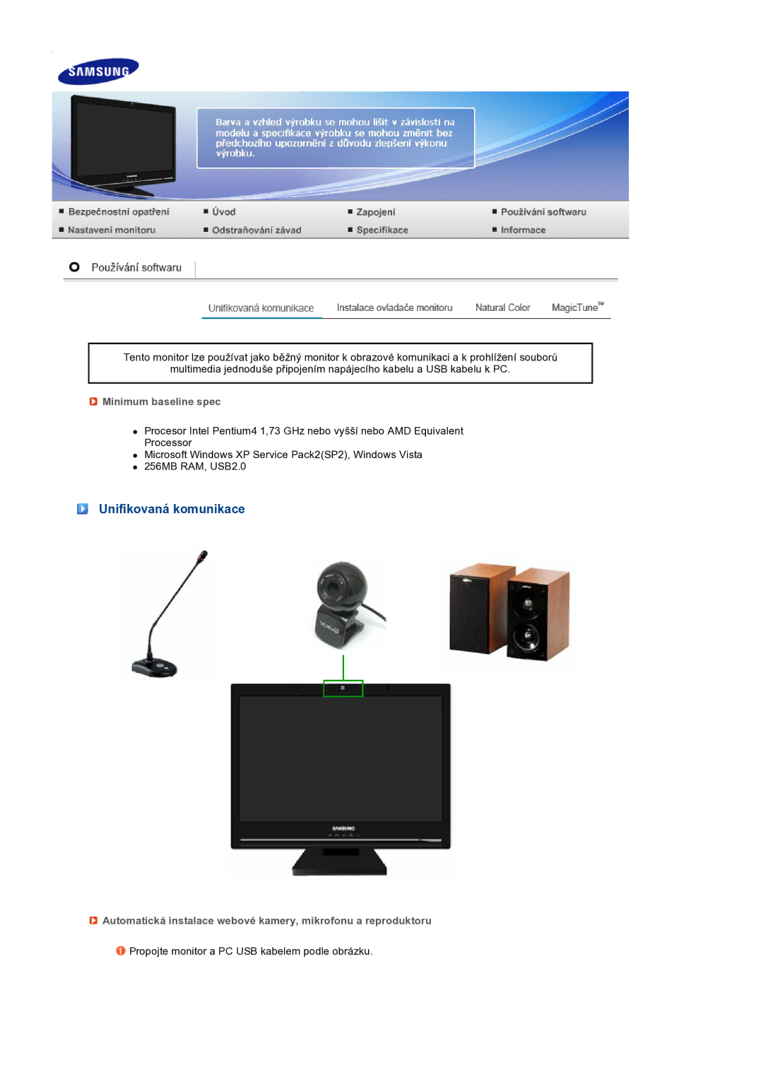 Samsung LS22UCWSFV/EDC manual Unifikovaná komunikace, Minimum baseline spec 