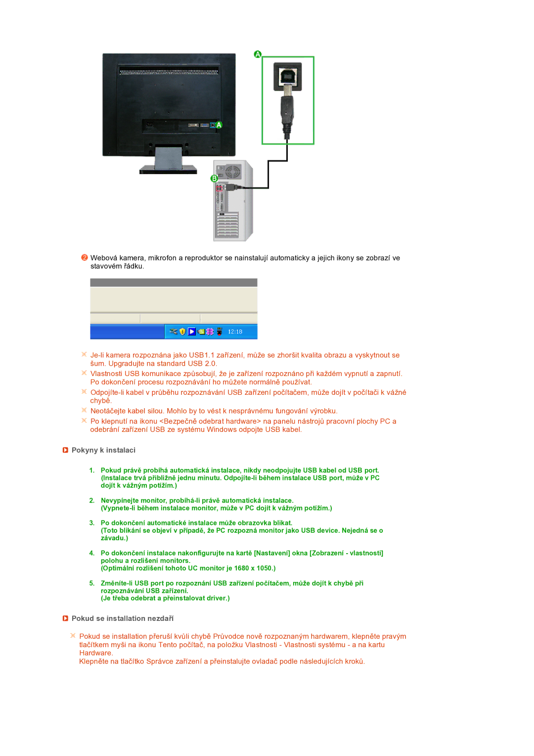 Samsung LS22UCWSFV/EDC manual Pokyny k instalaci, Pokud se installation nezdaří 