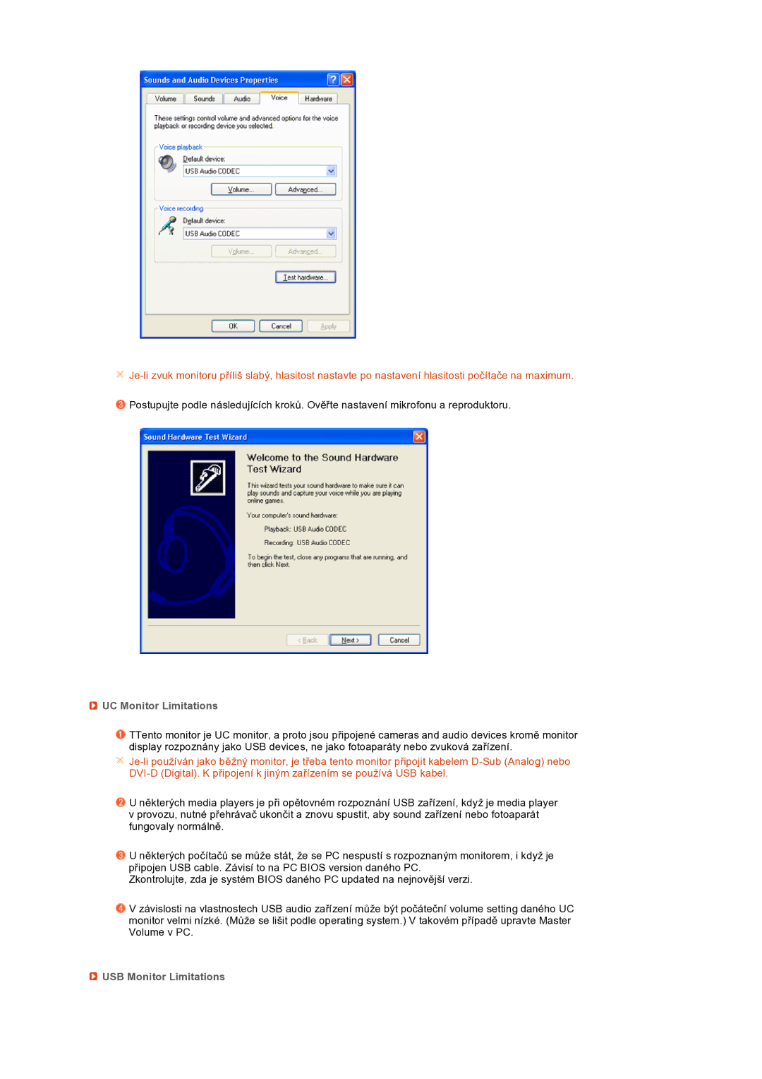 Samsung LS22UCWSFV/EDC manual UC Monitor Limitations, USB Monitor Limitations 