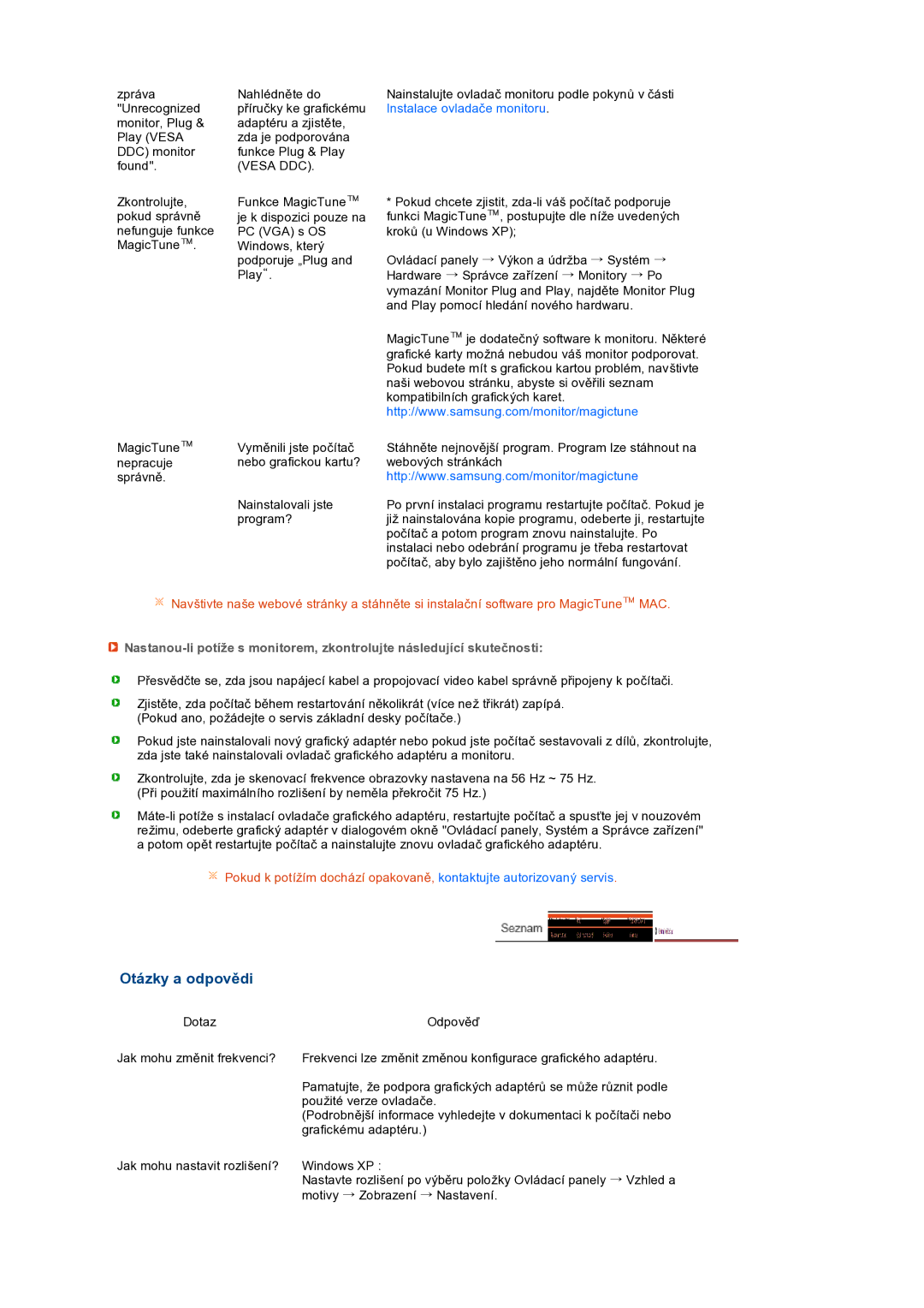 Samsung LS22UCWSFV/EDC manual Otázky a odpovědi, Vesa DDC 