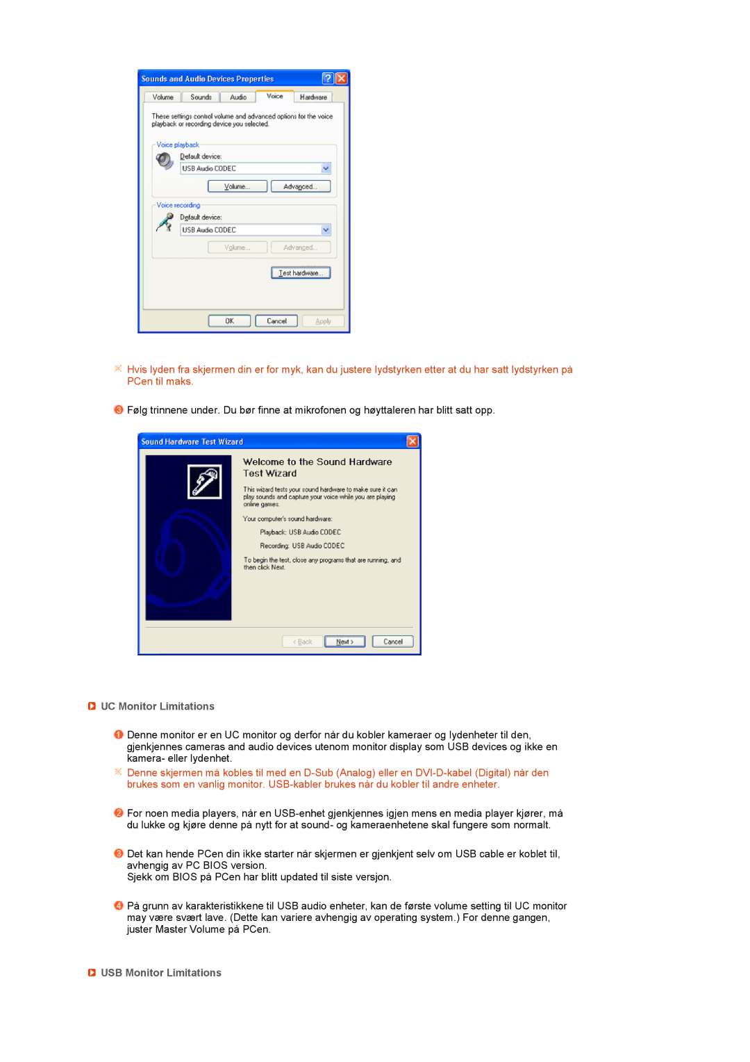 Samsung LS22UCWSFV/EDC manual UC Monitor Limitations, USB Monitor Limitations 