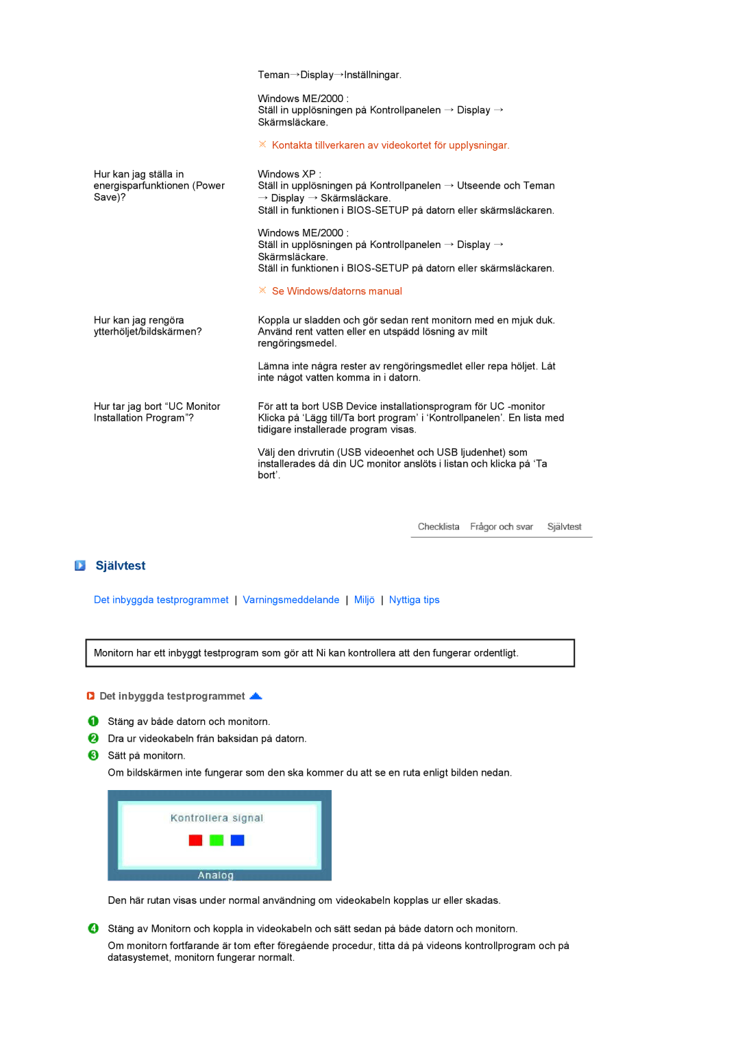 Samsung LS22UCWSFV/EDC manual Självtest, Det inbyggda testprogrammet 