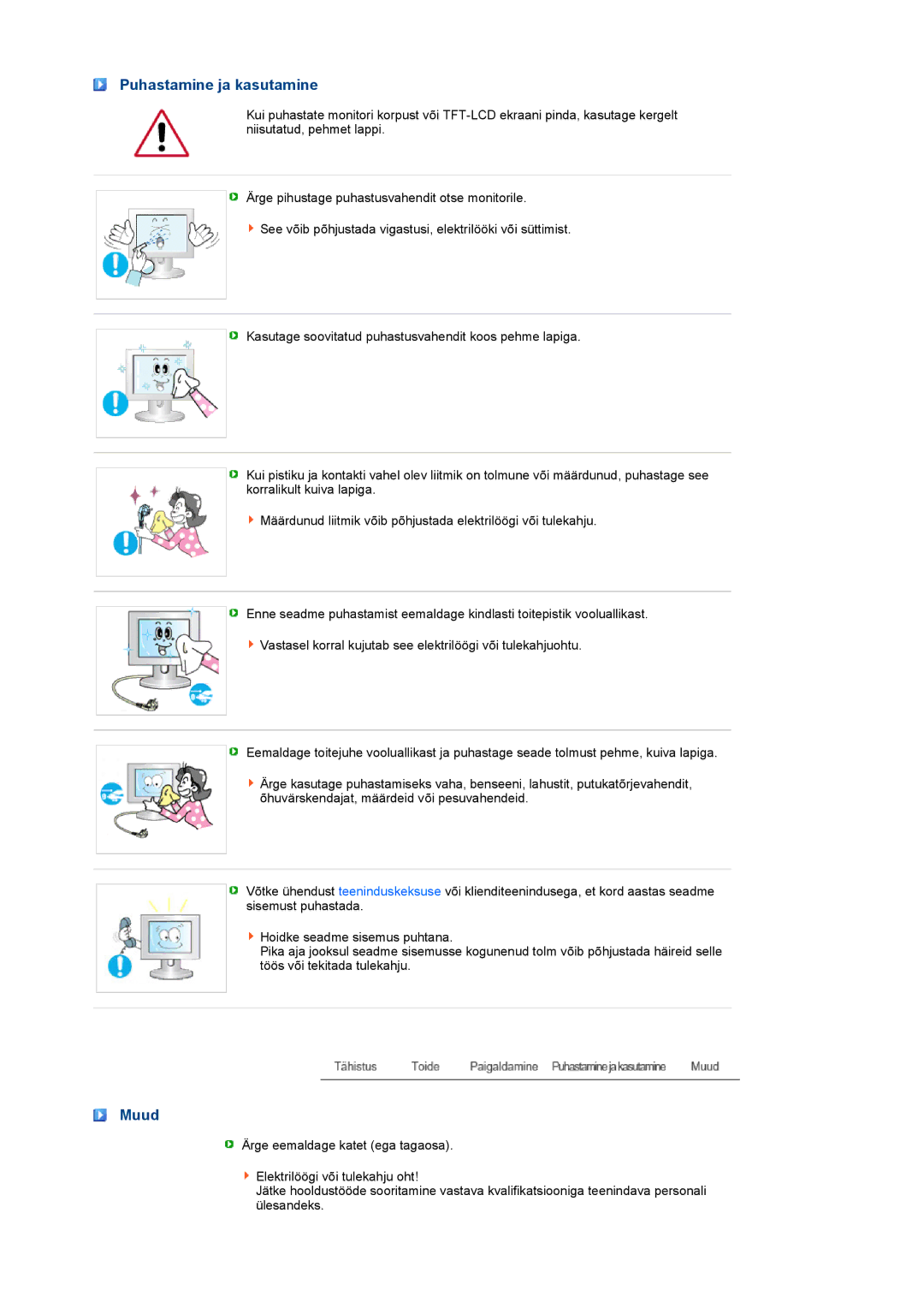 Samsung LS22UCWSFV/EDC manual Puhastamine ja kasutamine, Muud 