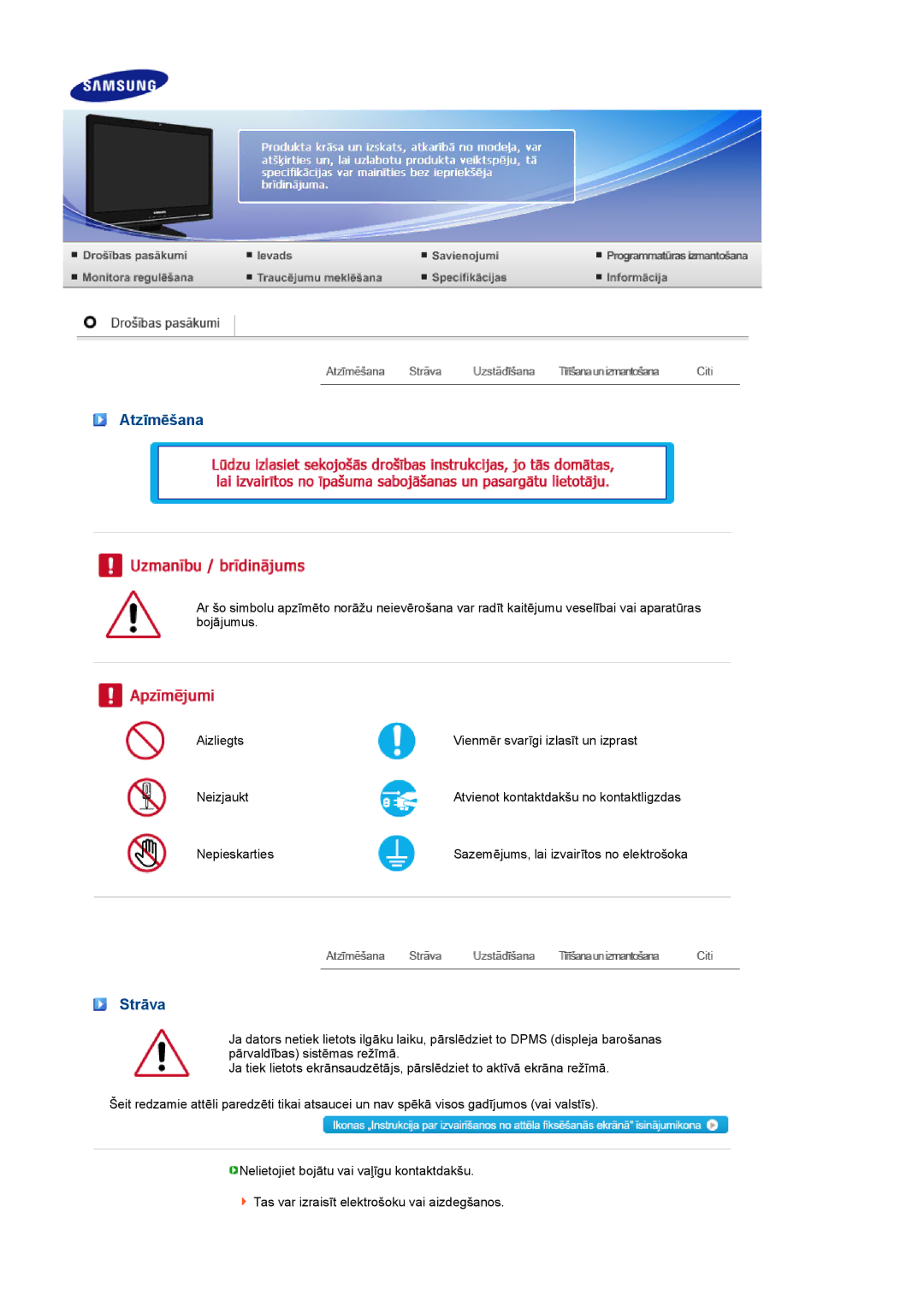 Samsung LS22UCWSFV/EDC manual Atzīmēšana, Strāva 